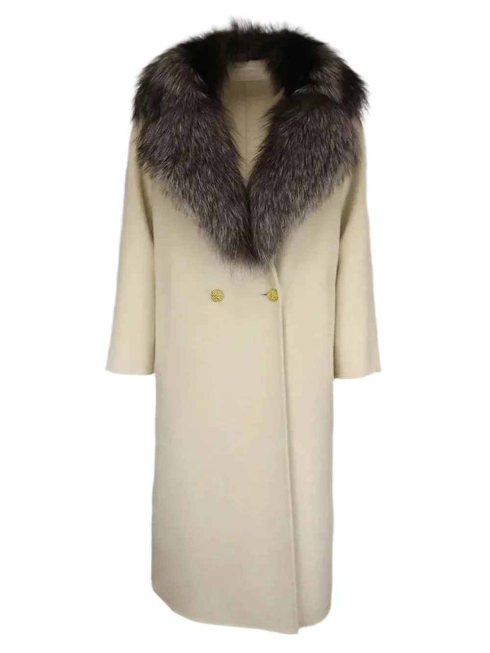 Luxurious Natural Fox Fur Collar Wool Coat for Women – 2024 Thick Warm Long Winter Jacket, Elegant Streetwear Outerwear