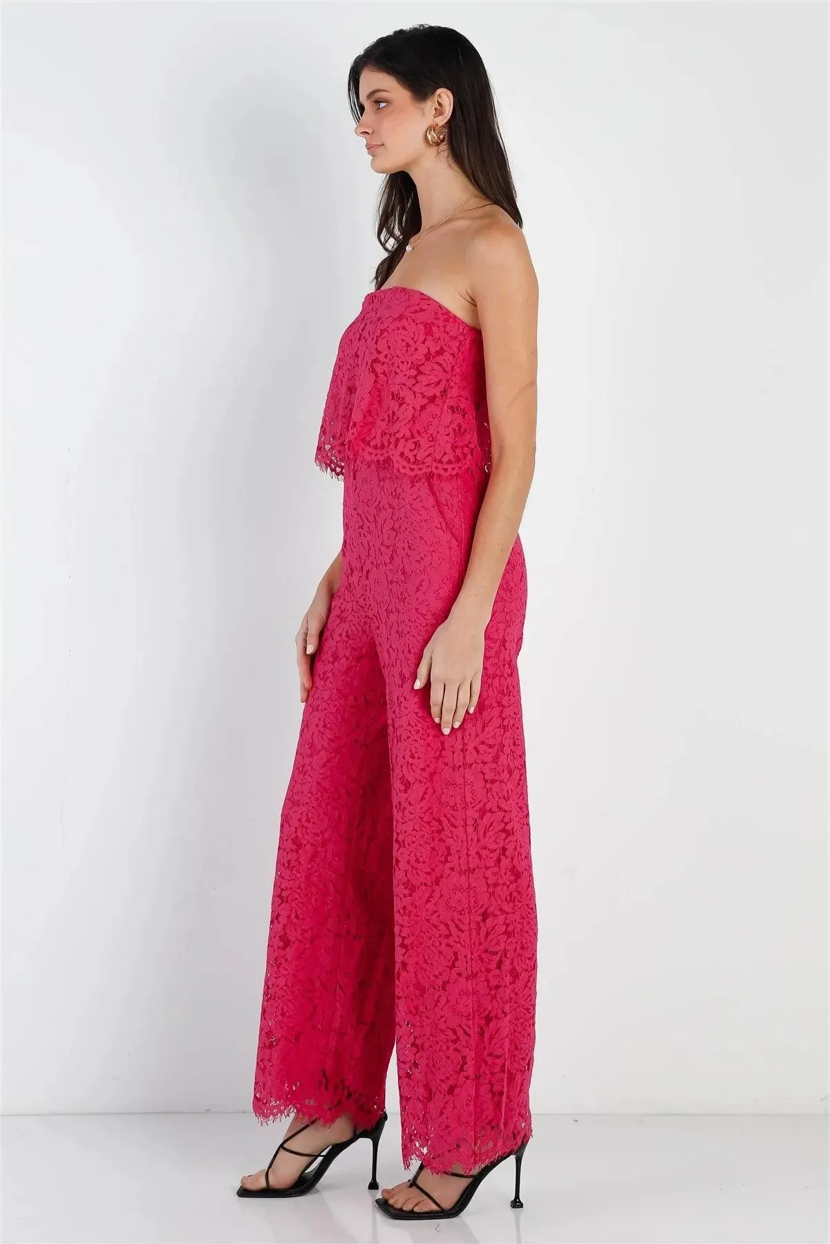 Magenta Lace Sleeveless Wide Leg Jumpsuit /1-2-2-1