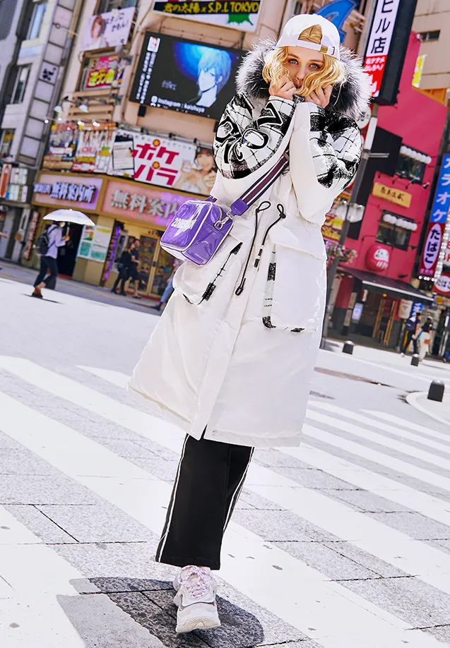 MAXMARTIN FAUX FUR HOOD IN WHITE PUFFER COAT WITH BIG POCKET DESIGN M84345R54