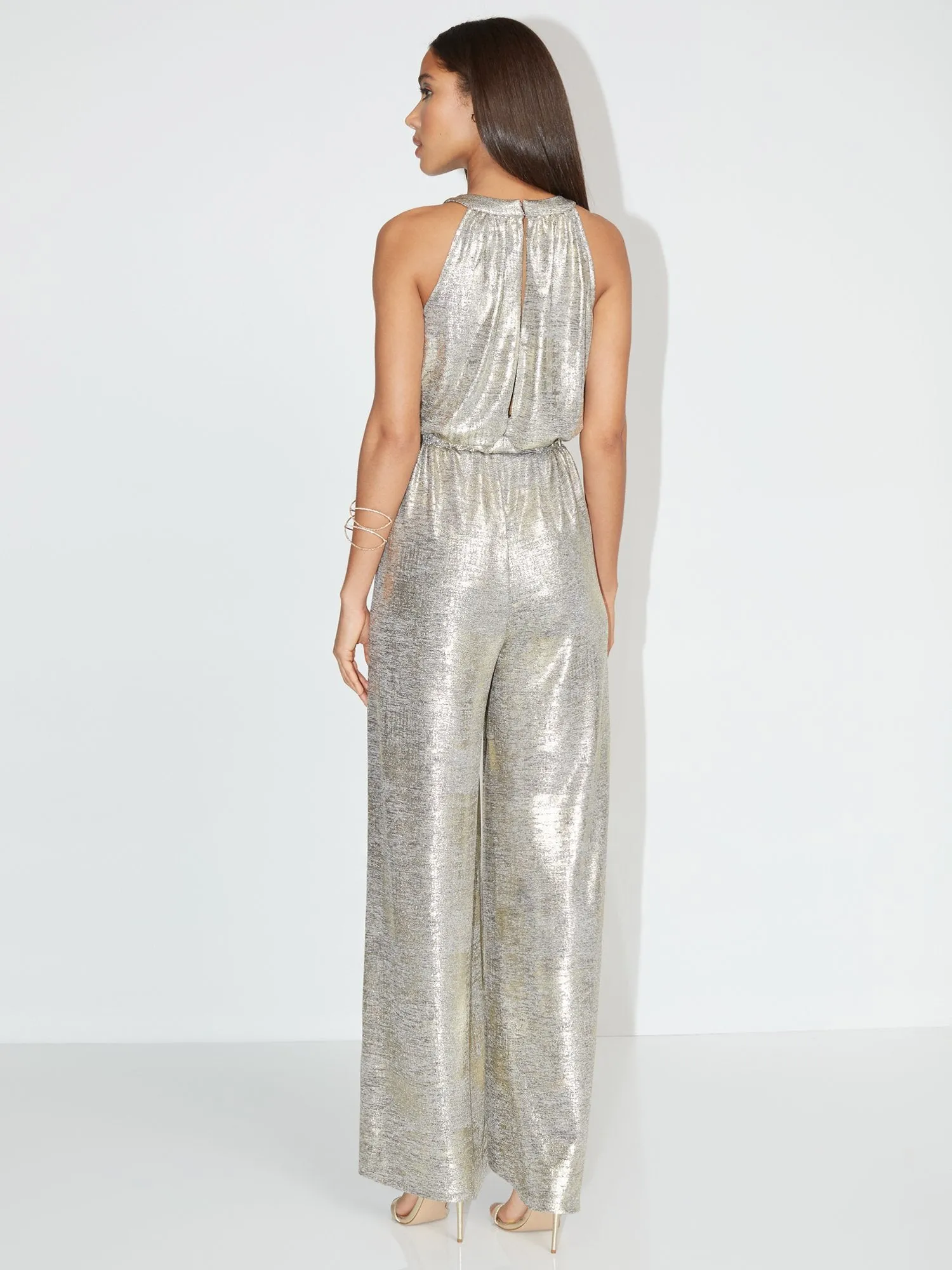Metallic Sleeveless Wide-Leg Jumpsuit - NY&C Style System