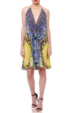 Multi Wear Short Dress In Purple Print