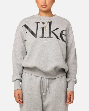 Nike Women's Sportswear Phoenix Fleece Oversized Logo Crewneck Dark Grey Heather
