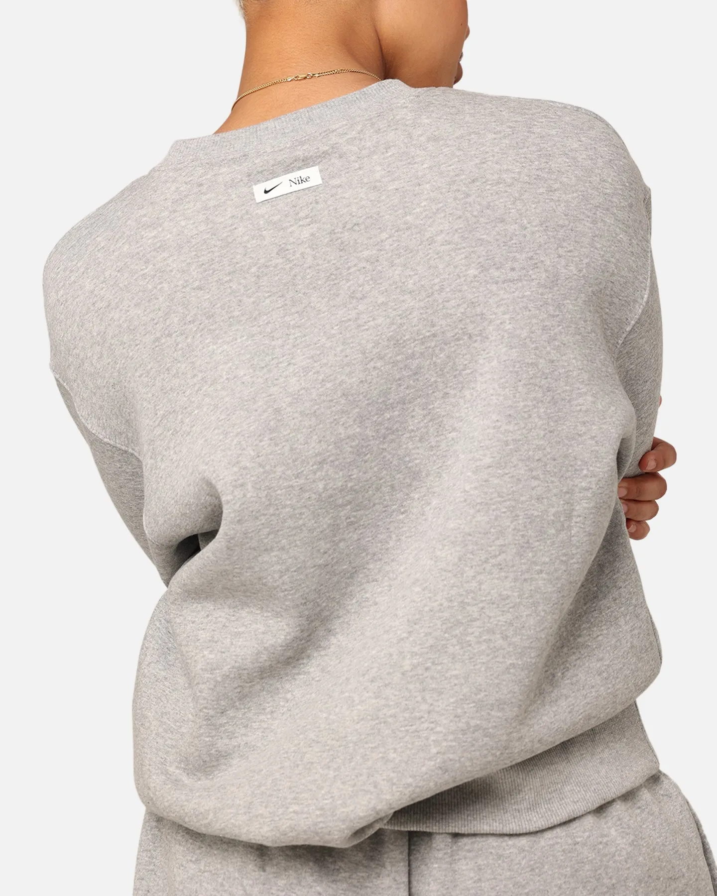 Nike Women's Sportswear Phoenix Fleece Oversized Logo Crewneck Dark Grey Heather