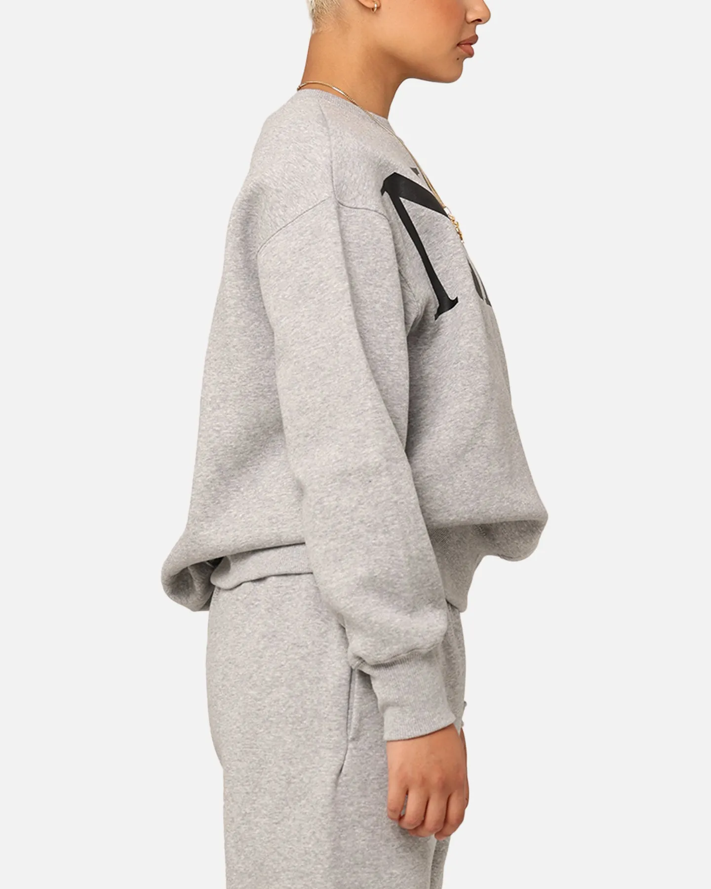 Nike Women's Sportswear Phoenix Fleece Oversized Logo Crewneck Dark Grey Heather
