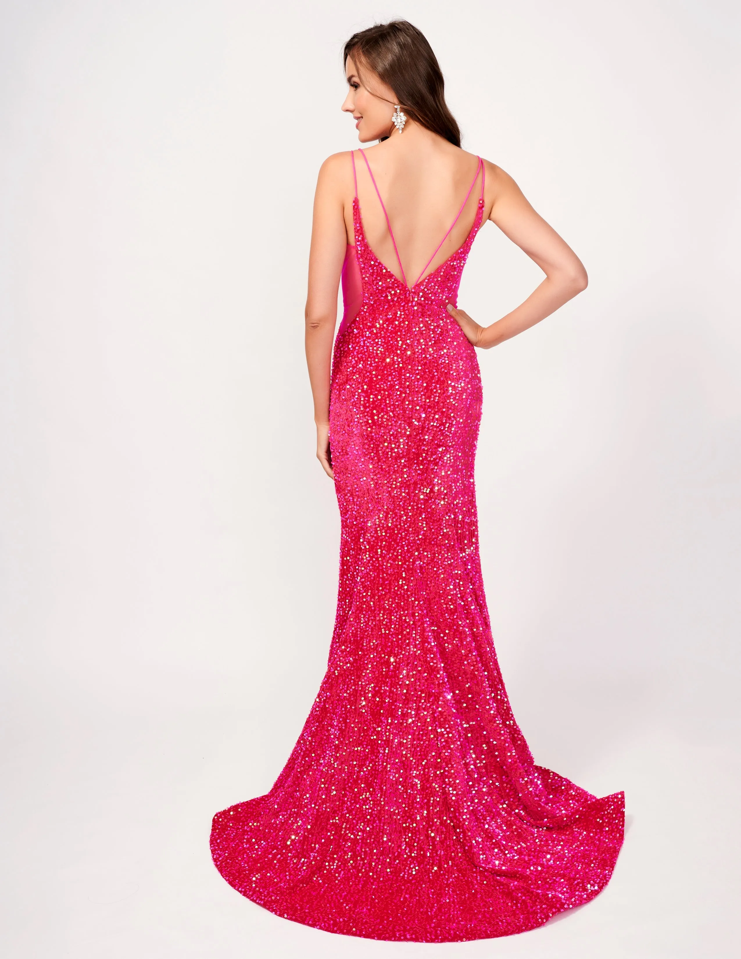 Nina Canacci 4420 Size 2, 4 Emerald Velvet Sequin Mermaid Prom Dress Formal Evening Gown Sheer V Neck