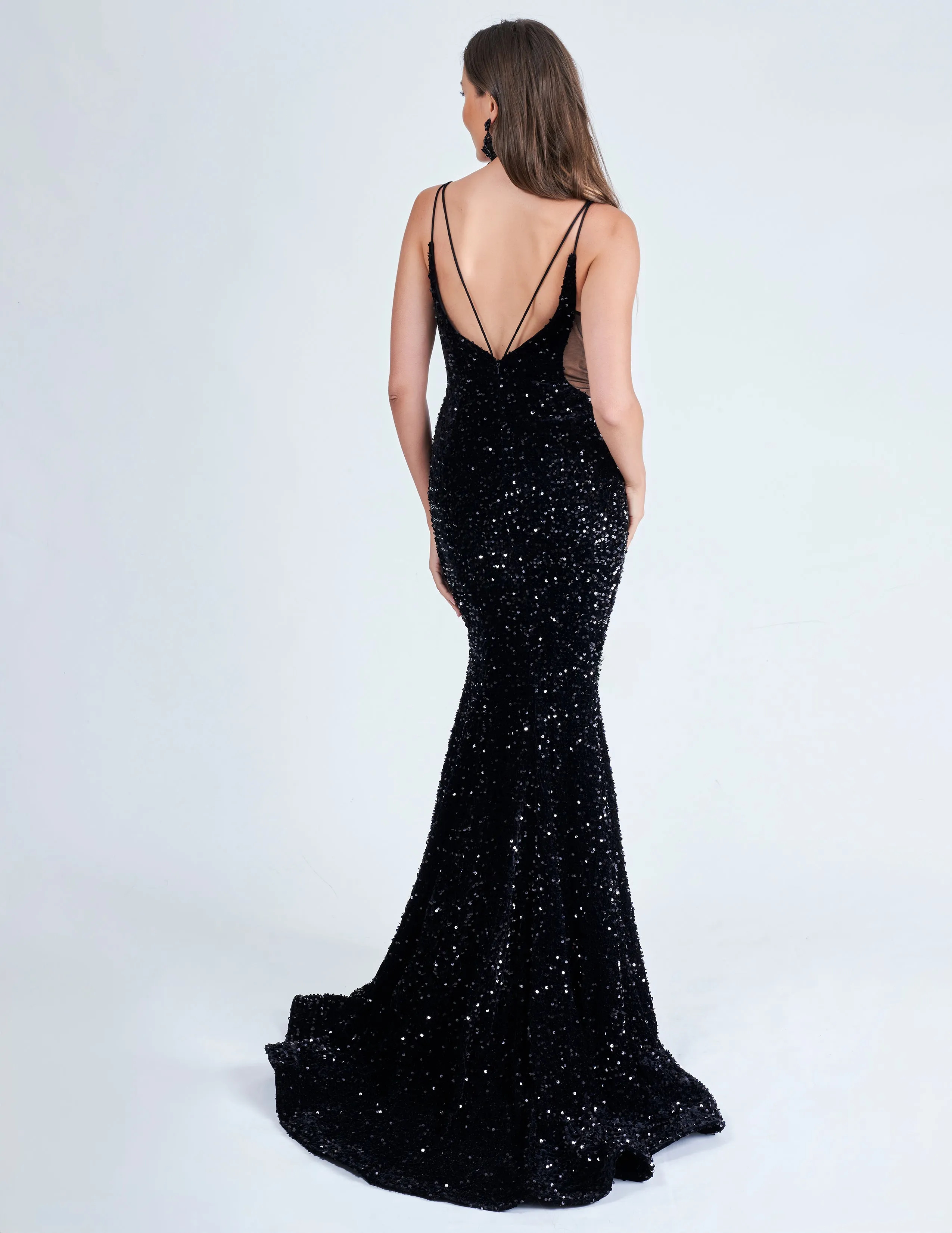 Nina Canacci 4420 Size 2, 4 Emerald Velvet Sequin Mermaid Prom Dress Formal Evening Gown Sheer V Neck