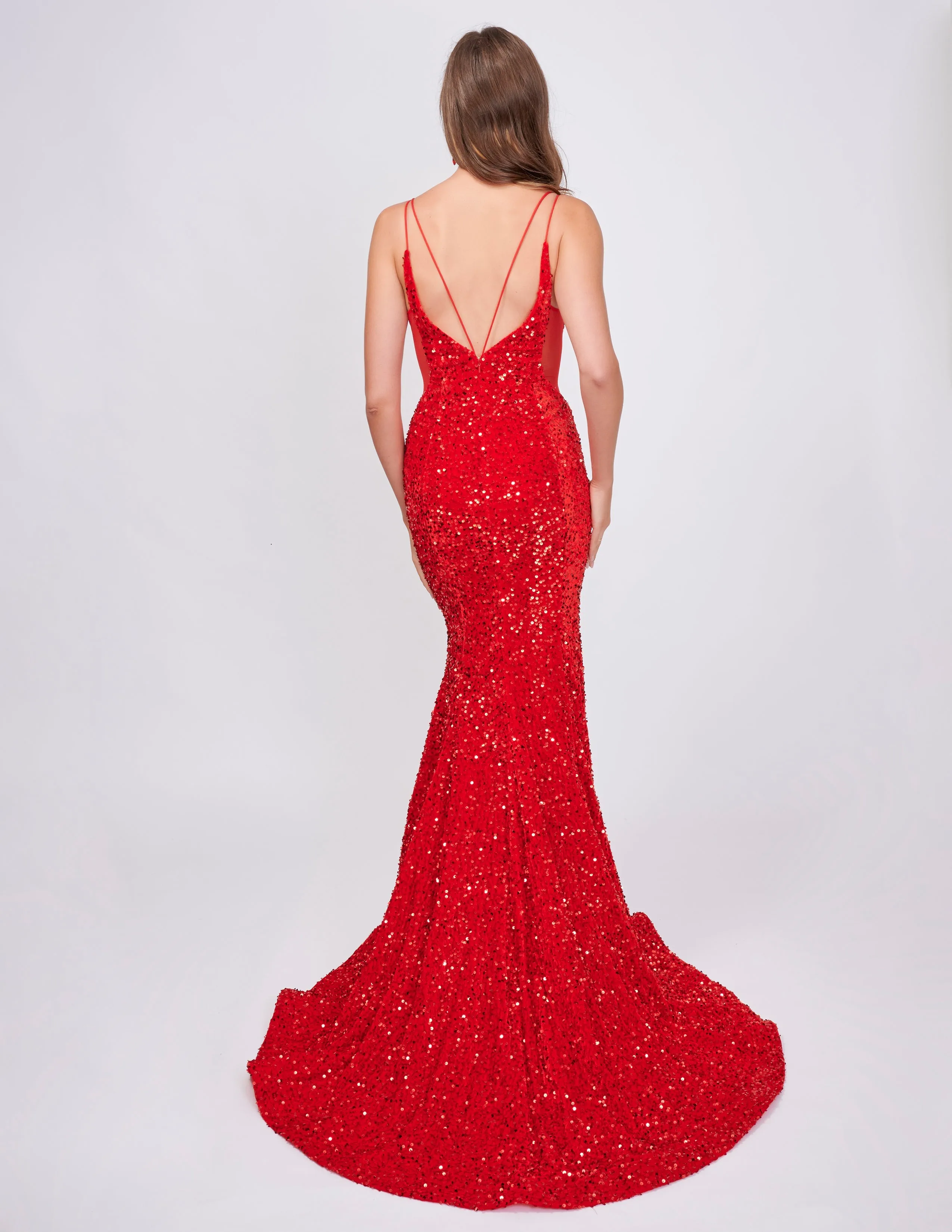 Nina Canacci 4420 Size 2, 4 Emerald Velvet Sequin Mermaid Prom Dress Formal Evening Gown Sheer V Neck