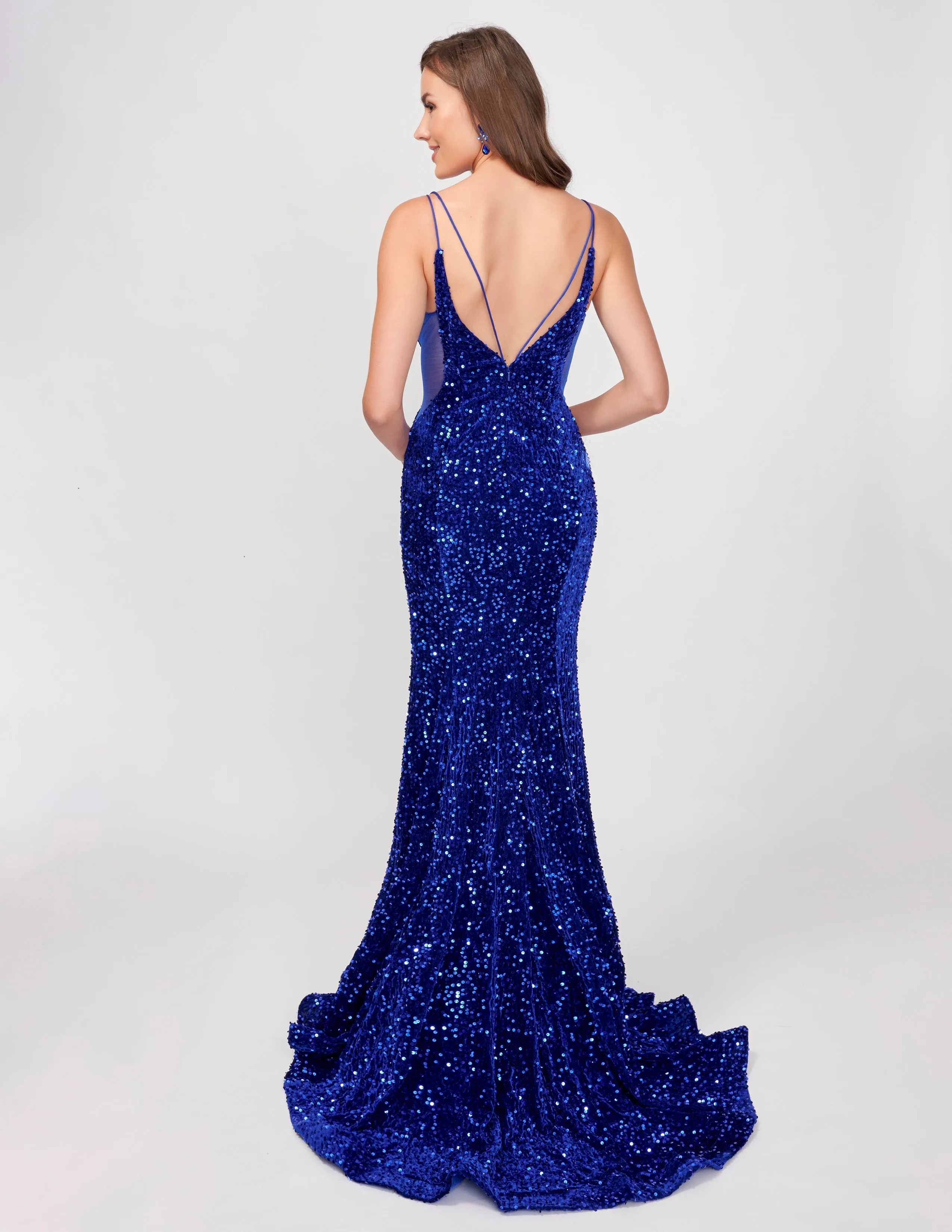 Nina Canacci 4420 Size 2, 4 Emerald Velvet Sequin Mermaid Prom Dress Formal Evening Gown Sheer V Neck