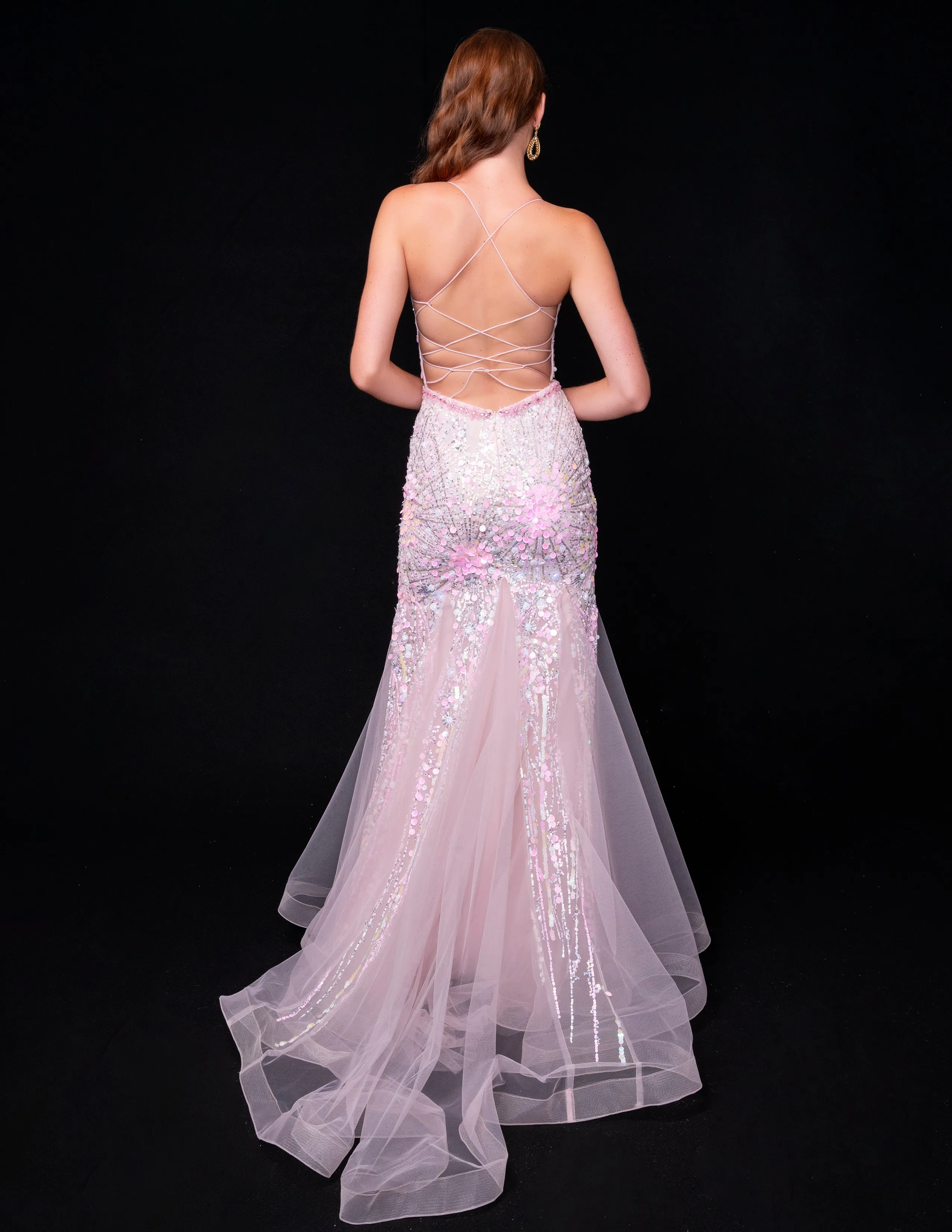 Nina Canacci 8232 Size 4 Pink Sheer Corset Sequin Mermaid Prom Dress Backless Formal Gown