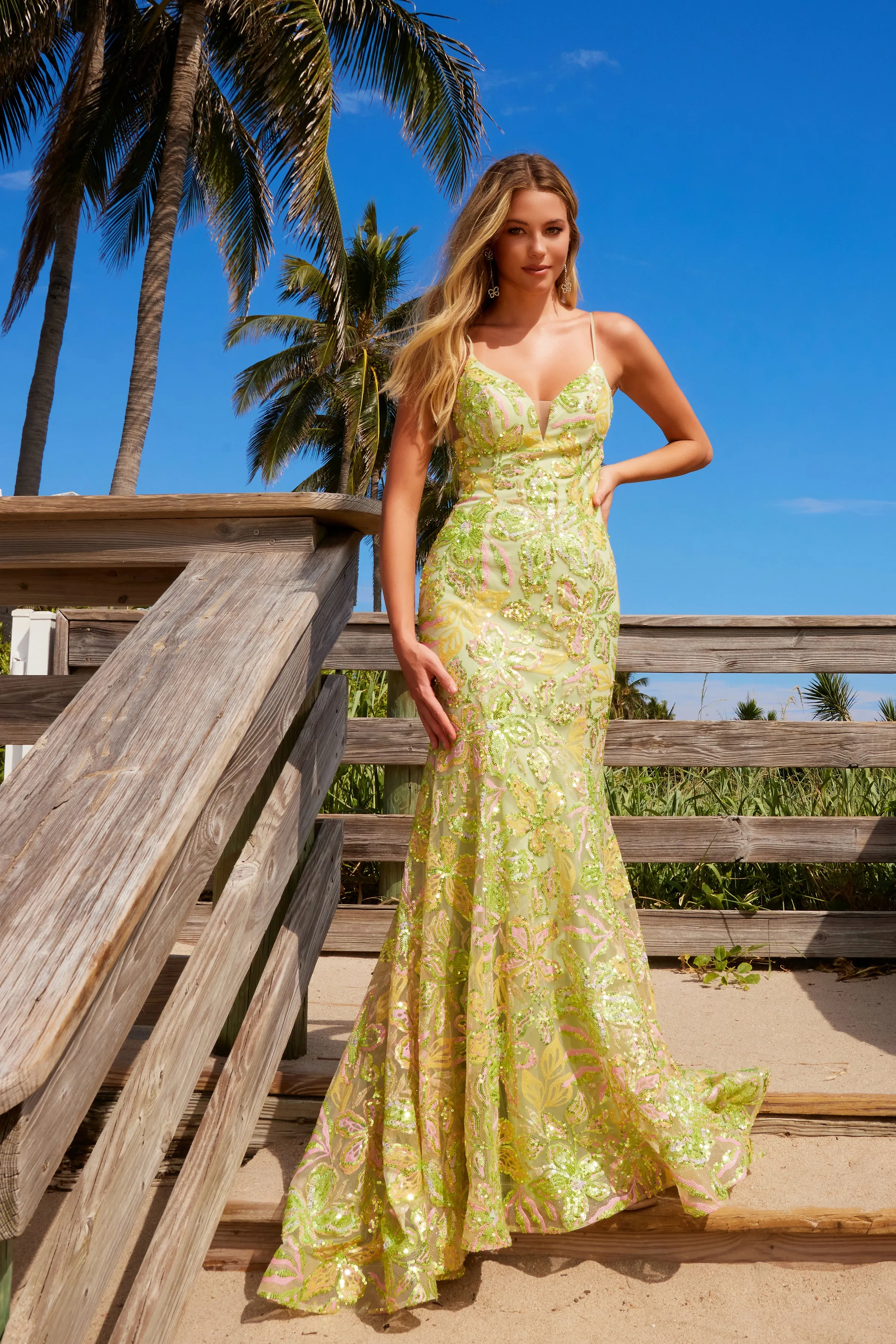 NOX ANABEL Q1540 Mermaid V-Neckline Sequin Tulle Dress