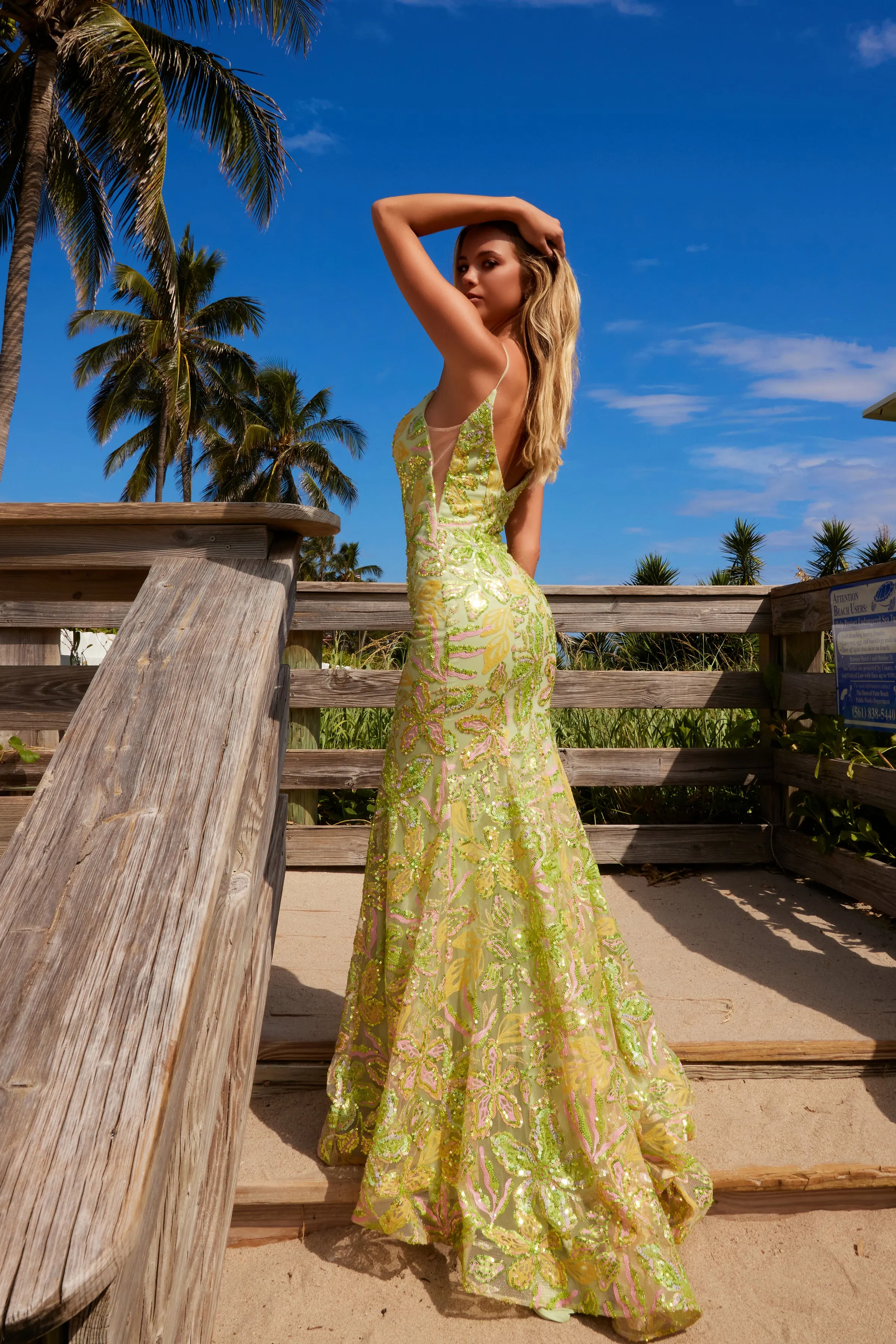 NOX ANABEL Q1540 Mermaid V-Neckline Sequin Tulle Dress