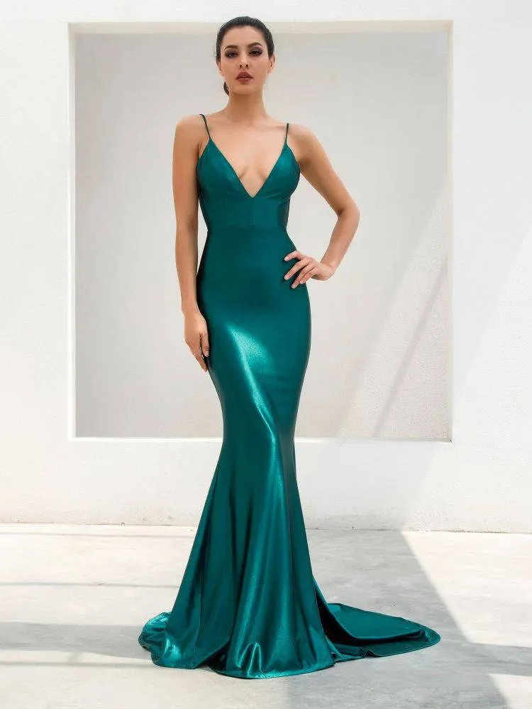 Open Back Satin Maxi Dress
