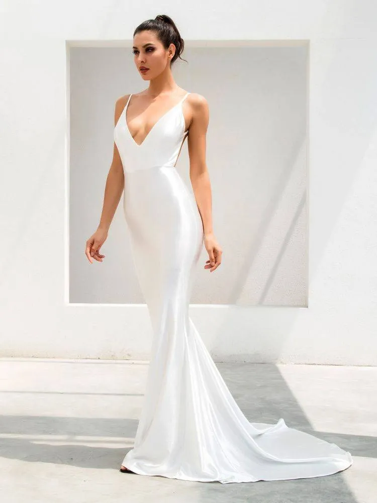 Open Back Satin Maxi Dress