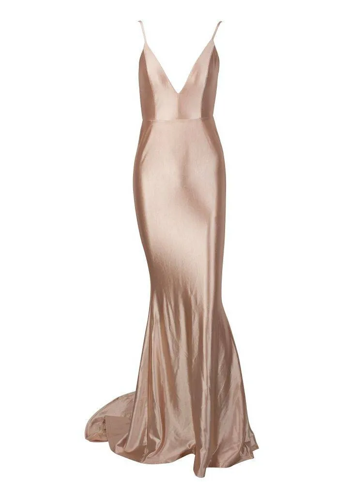 Open Back Satin Maxi Dress