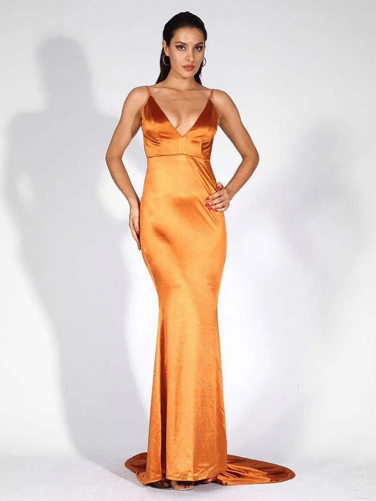 Open Back Satin Maxi Dress