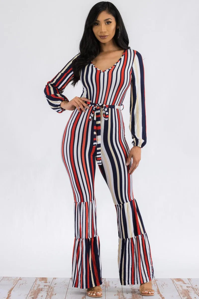 P651 - LONG SLEEVE STRIPE JUMPSUIT