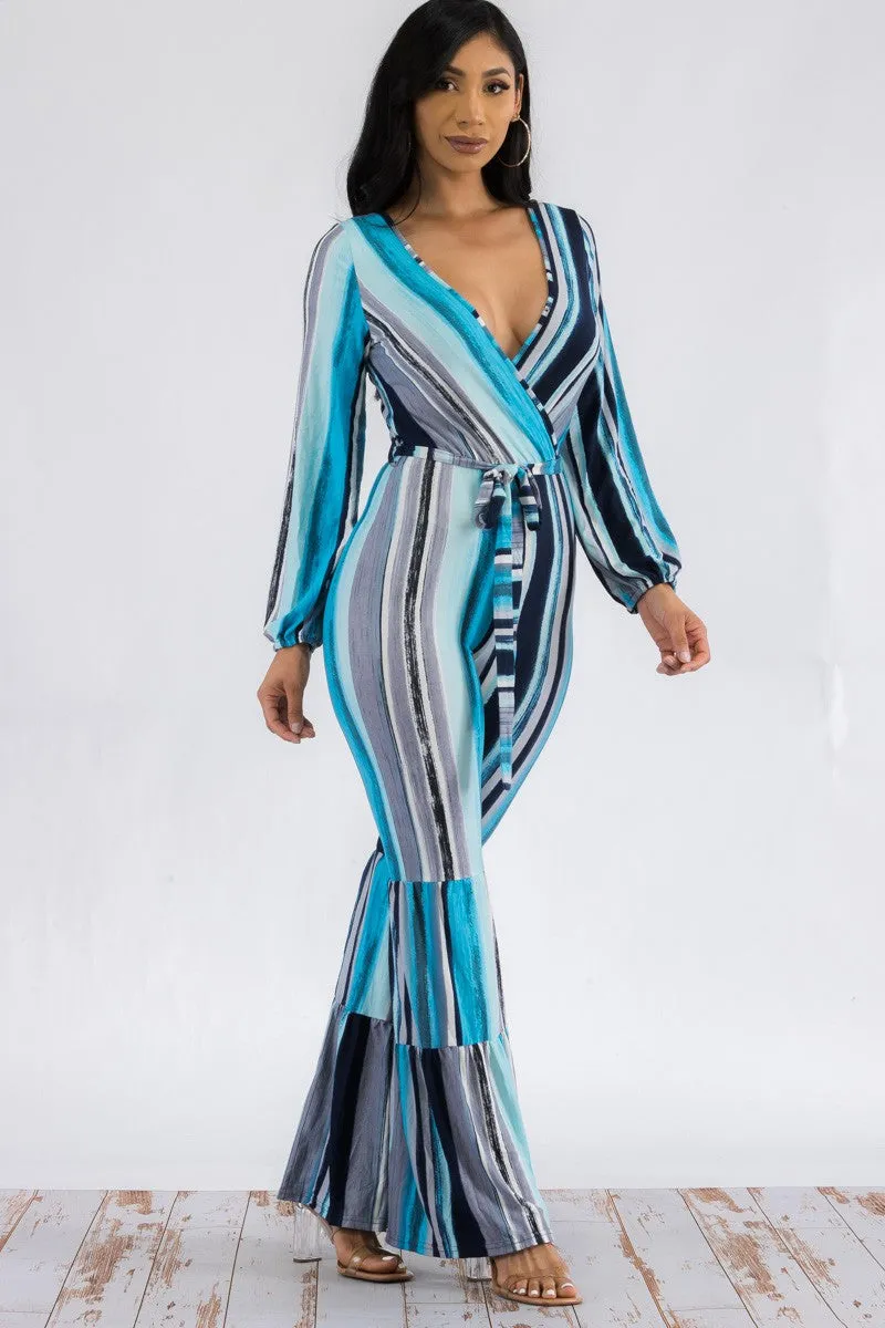 P651 - LONG SLEEVE STRIPE JUMPSUIT