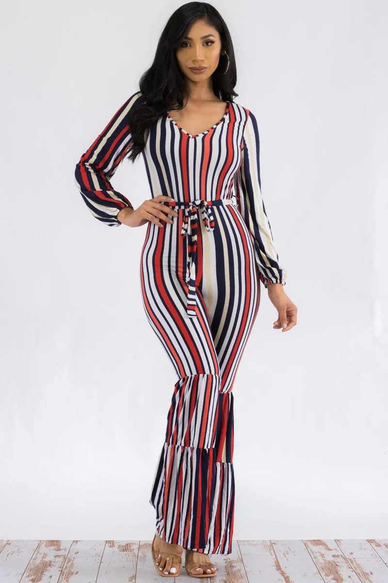 P651 - LONG SLEEVE STRIPE JUMPSUIT