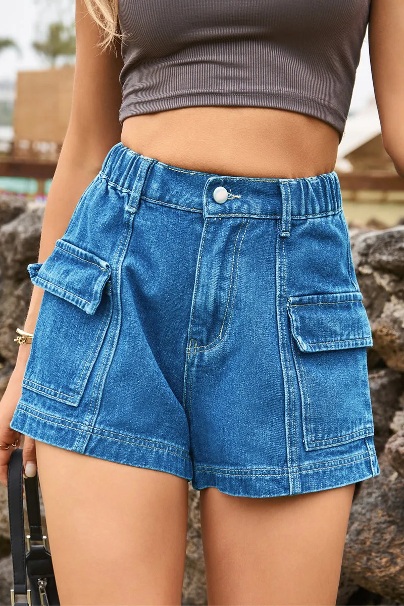 PC912 High-Rise Cargo Denim Shorts