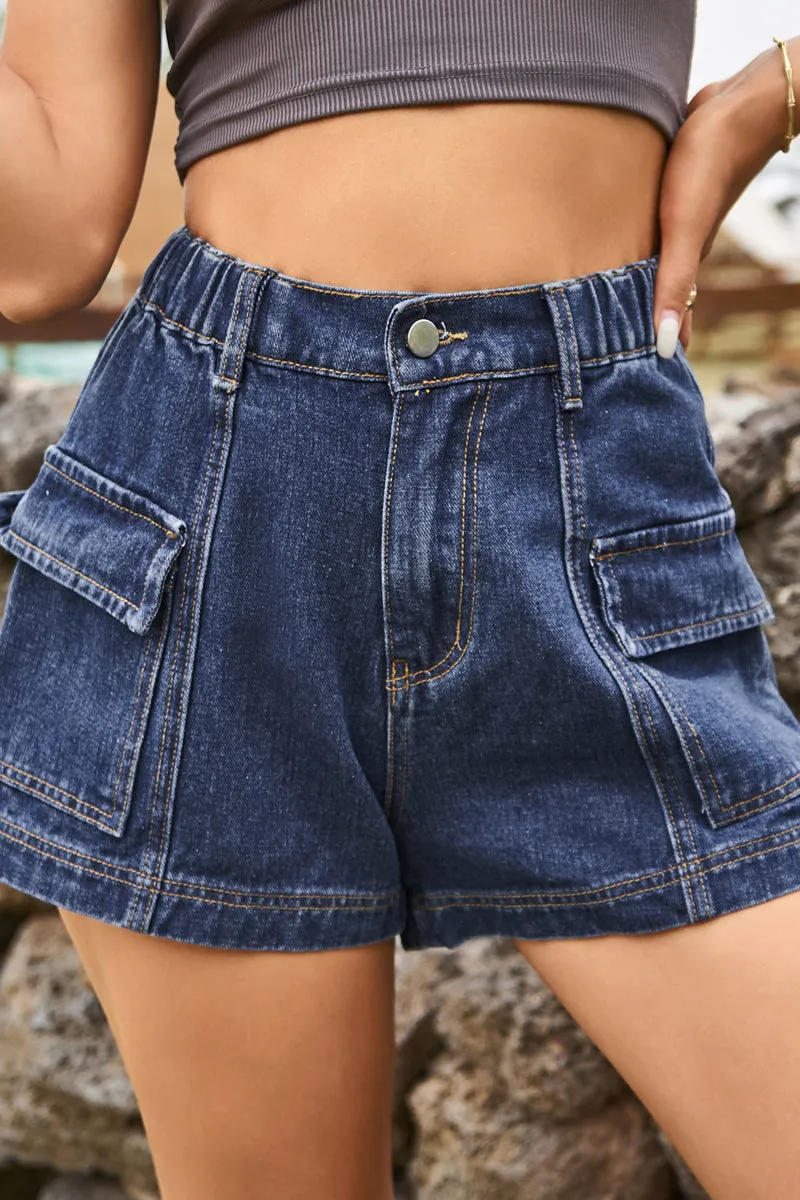 PC912 High-Rise Cargo Denim Shorts