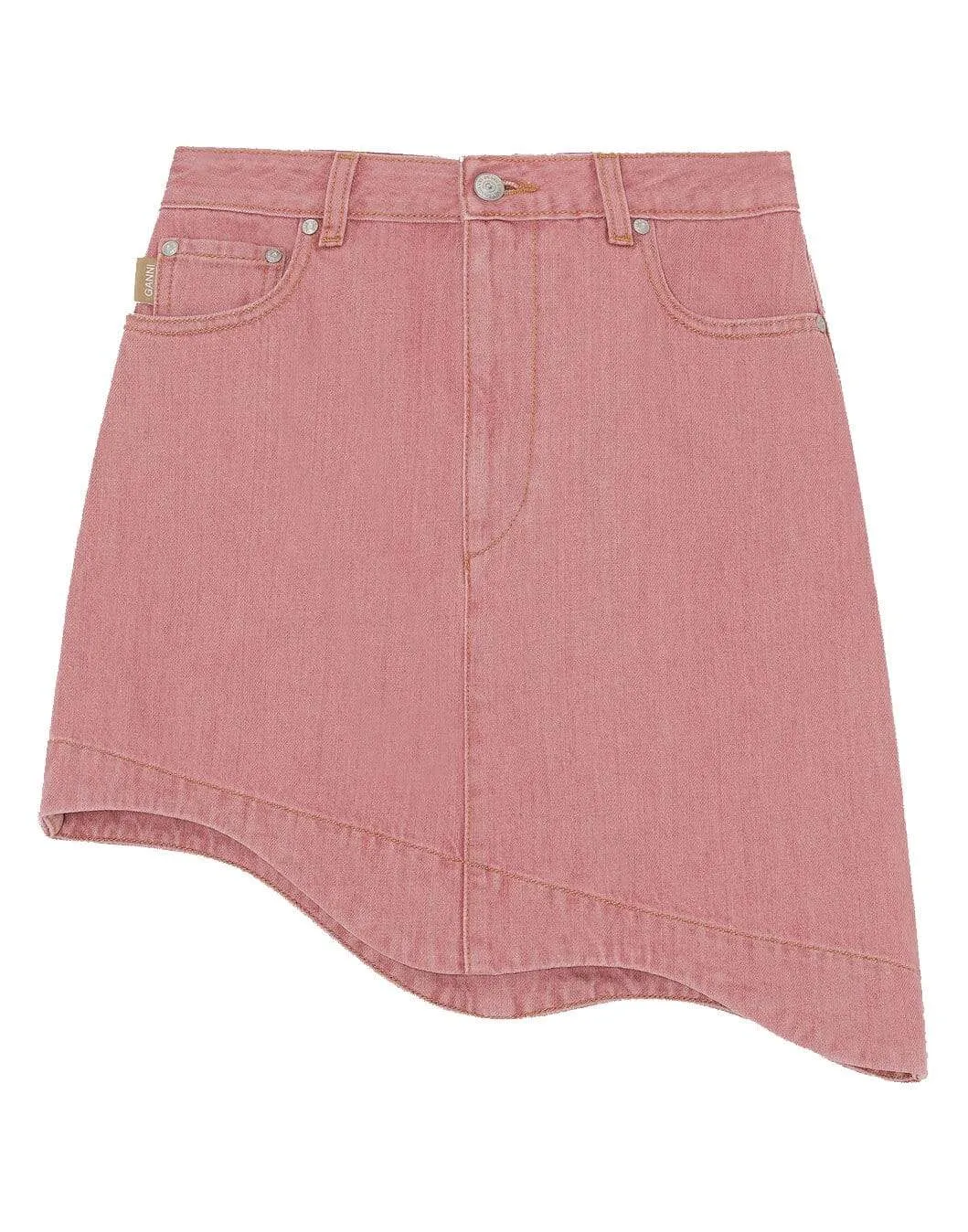 Pink Denim High-Waisted Asymmetrical Mini Skirt