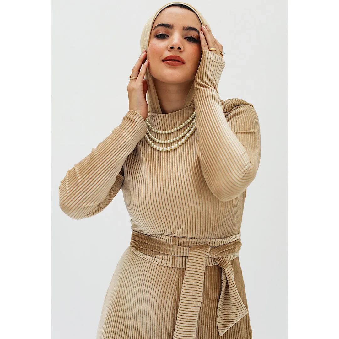 Pleated velvet golden jumpsuit