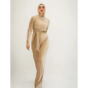 Pleated velvet golden jumpsuit