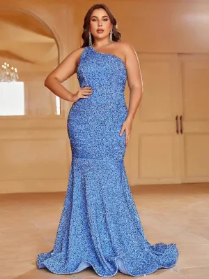 Plus One Shoulder Sequin Mermaid Dress