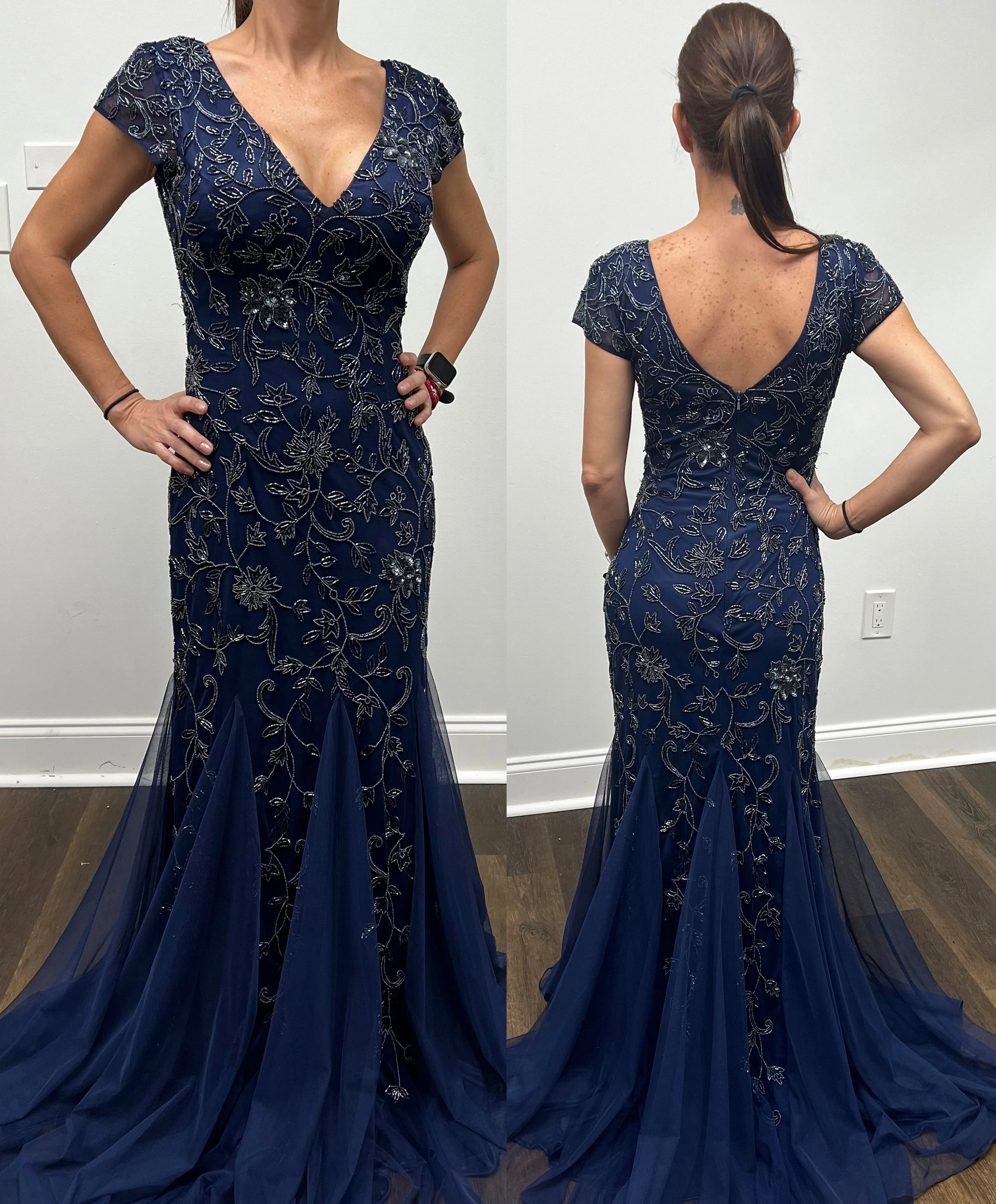 Primavera Couture 13112 Short Sleeve V-Neck Mermaid Embellished Mother Of The Bride Dress
