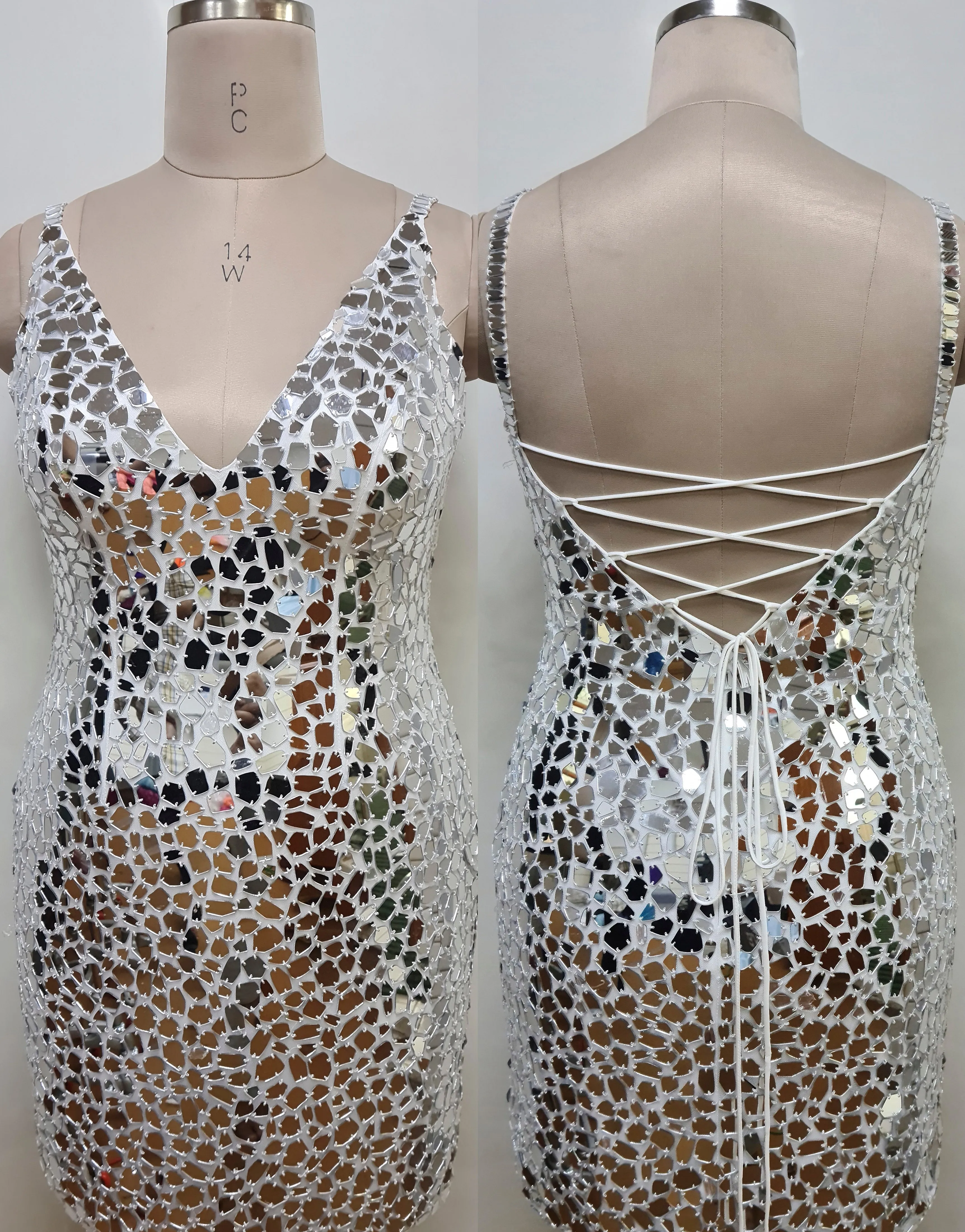 Primavera Couture 14032 Size 16 Royal Curvy Cocktail Dress Cut Glass Spaghetti Strap Open Tie Back Deep V-Neck Curvy Homecoming Cocktail Dress