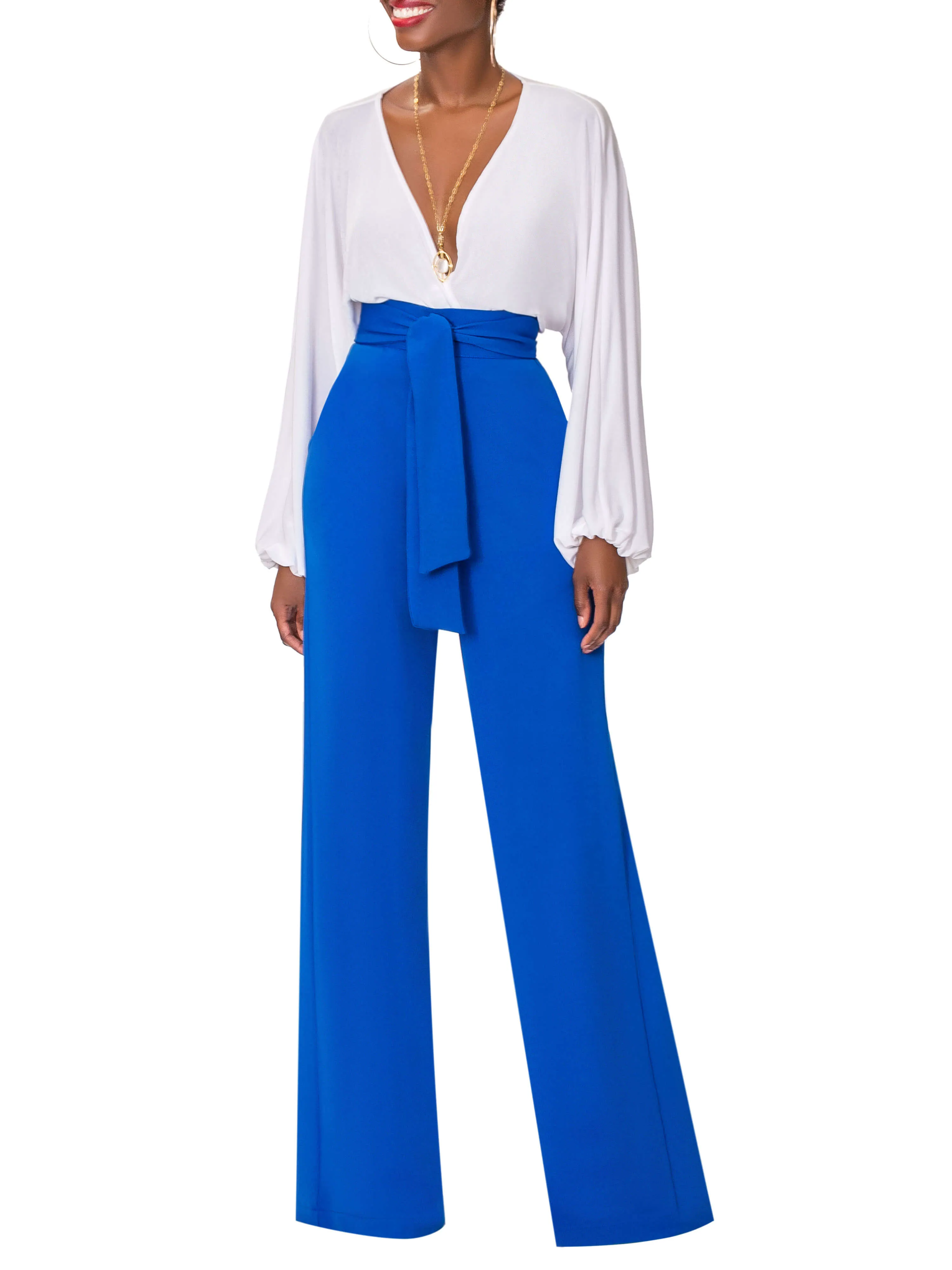 "Leola" Cobalt Belted High Waist Pants