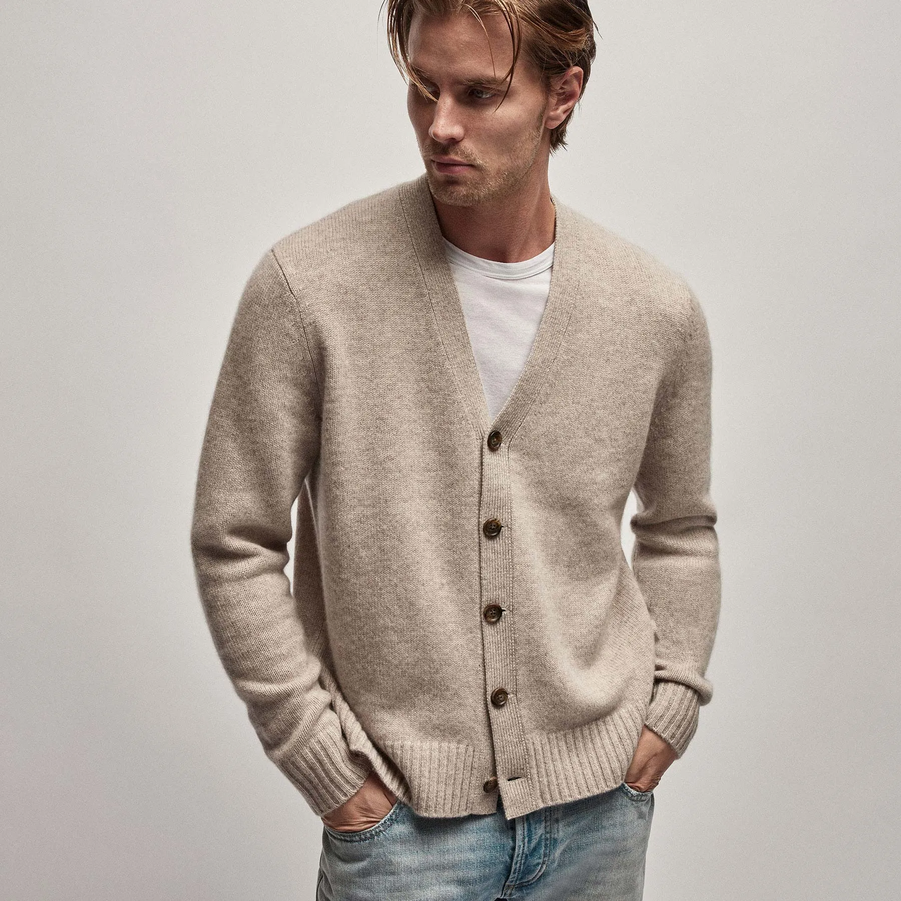 Recycled Cashmere Cardigan - Stone