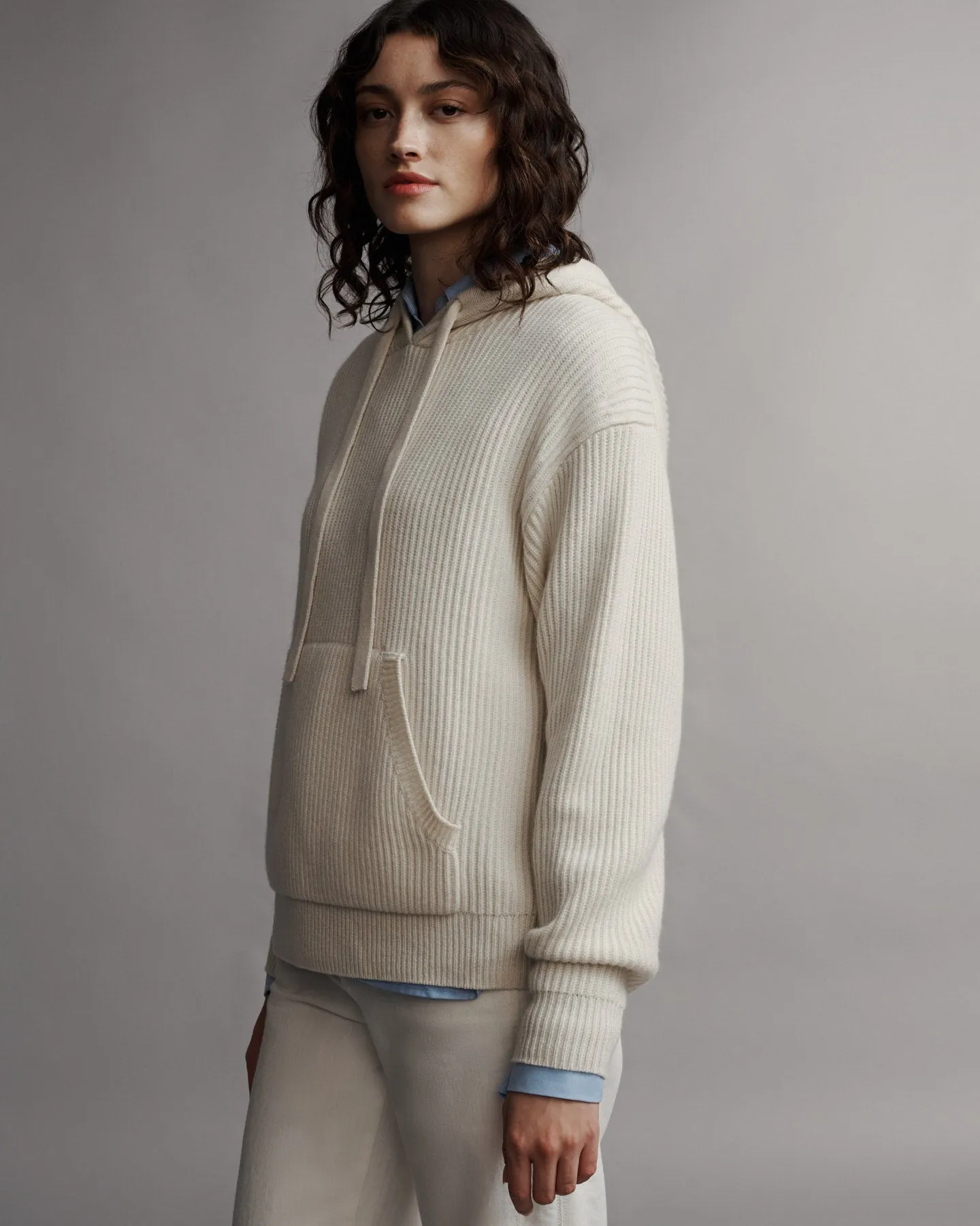 Ribbed Hoodie in Cashmere