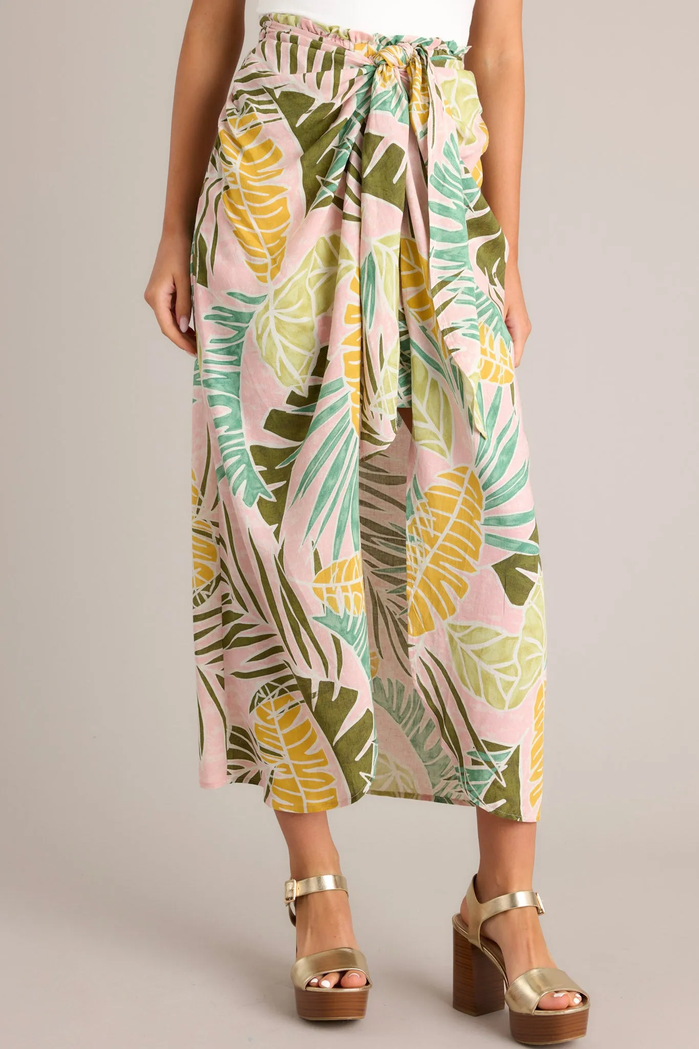 Sunshine Retreat Dusty Pink Tropical Print Wrap Skirt