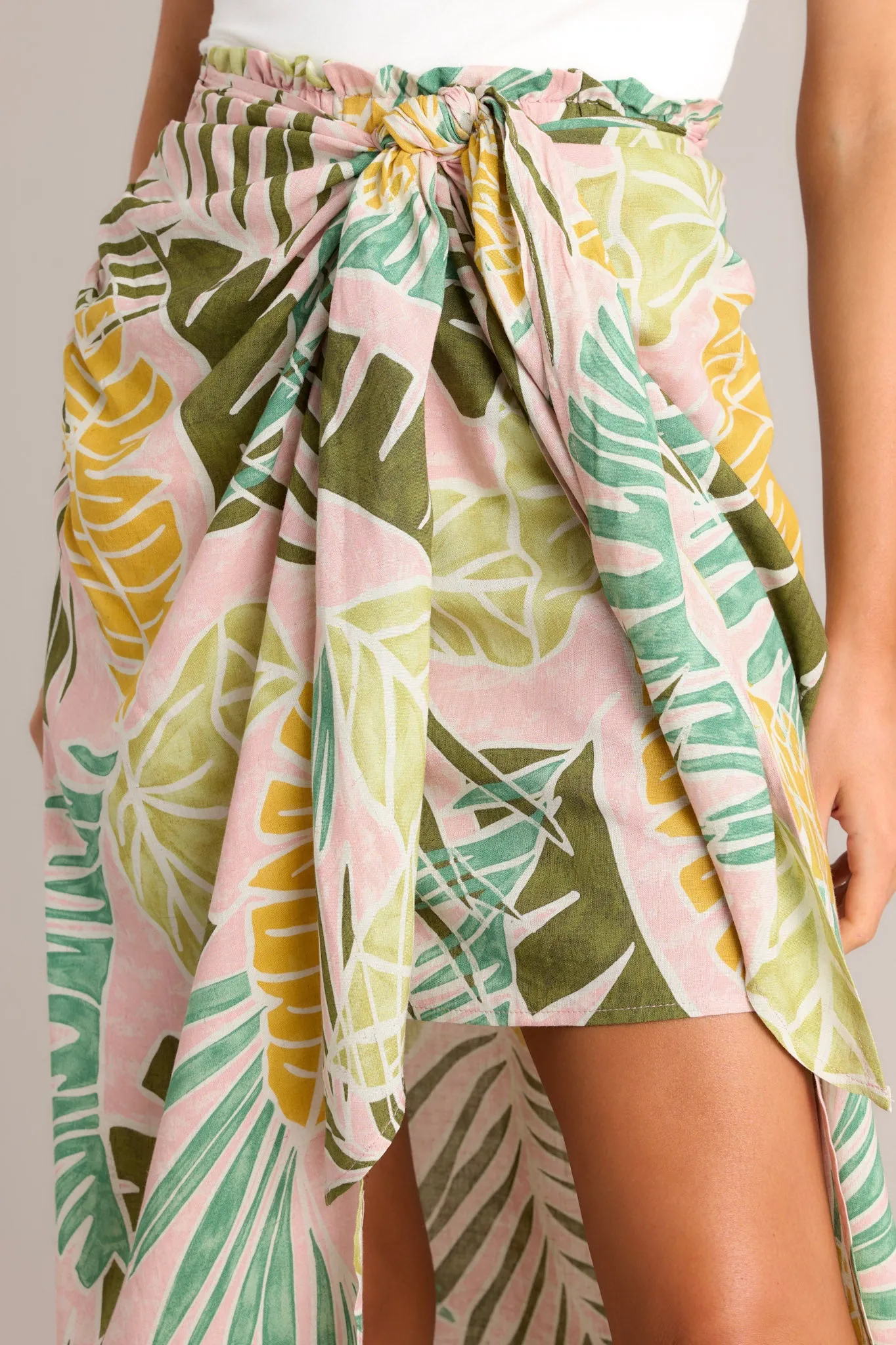 Sunshine Retreat Dusty Pink Tropical Print Wrap Skirt