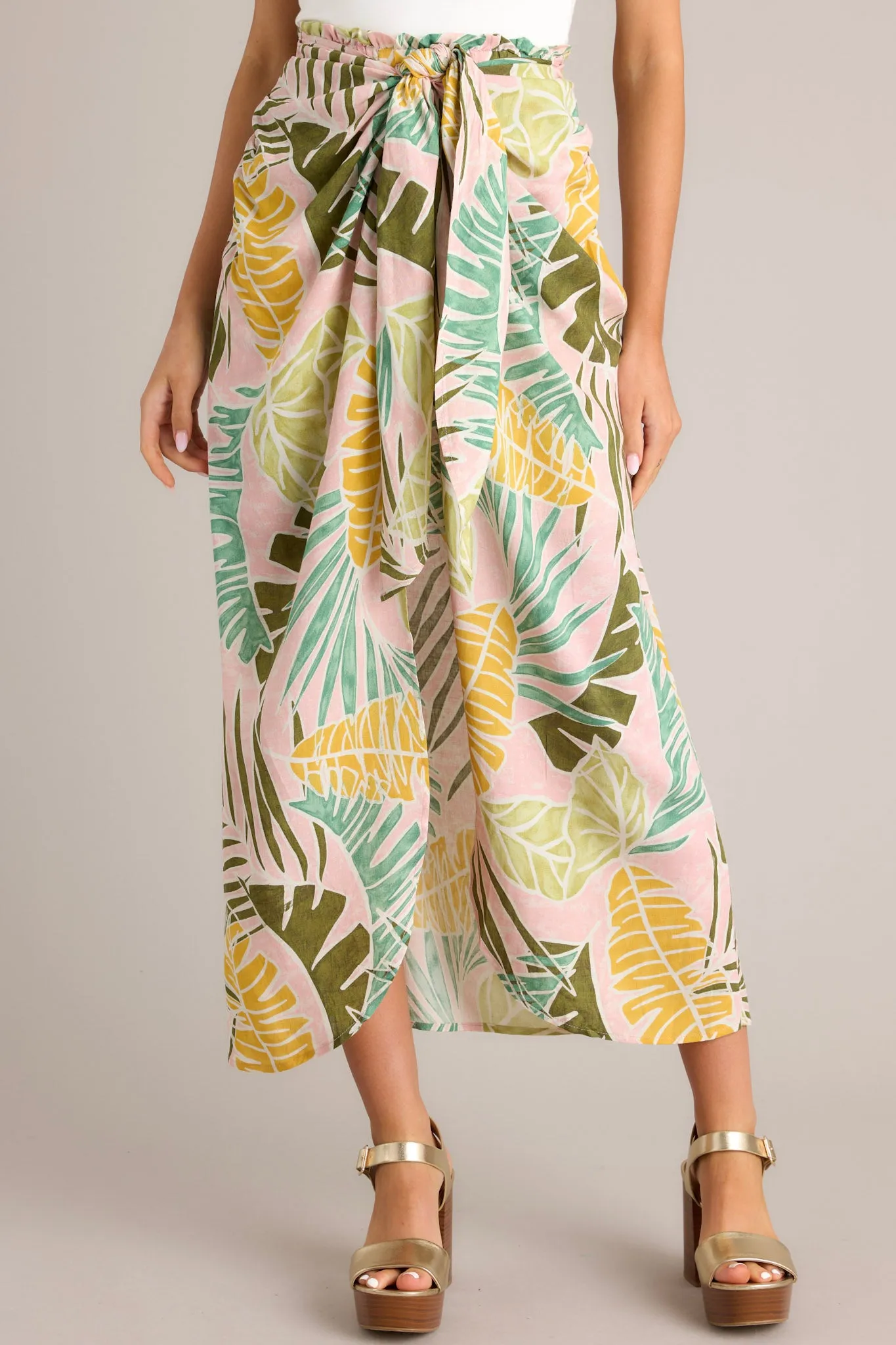 Sunshine Retreat Dusty Pink Tropical Print Wrap Skirt