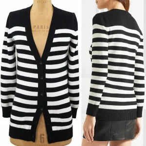 sz XS NEW $1,990 SAINT LAURENT Black White 100% CASHMERE Knit CARDIGAN SWEATER