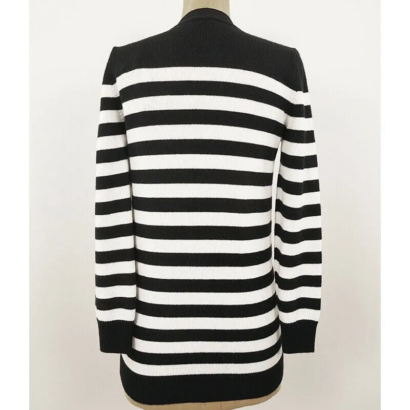 sz XS NEW $1,990 SAINT LAURENT Black White 100% CASHMERE Knit CARDIGAN SWEATER