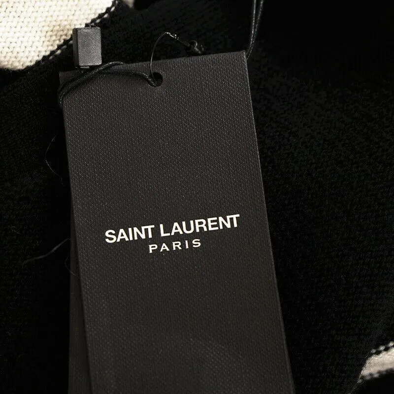 sz XS NEW $1,990 SAINT LAURENT Black White 100% CASHMERE Knit CARDIGAN SWEATER