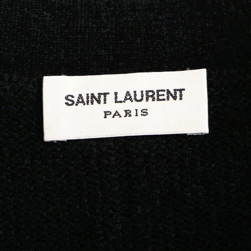 sz XS NEW $1,990 SAINT LAURENT Black White 100% CASHMERE Knit CARDIGAN SWEATER