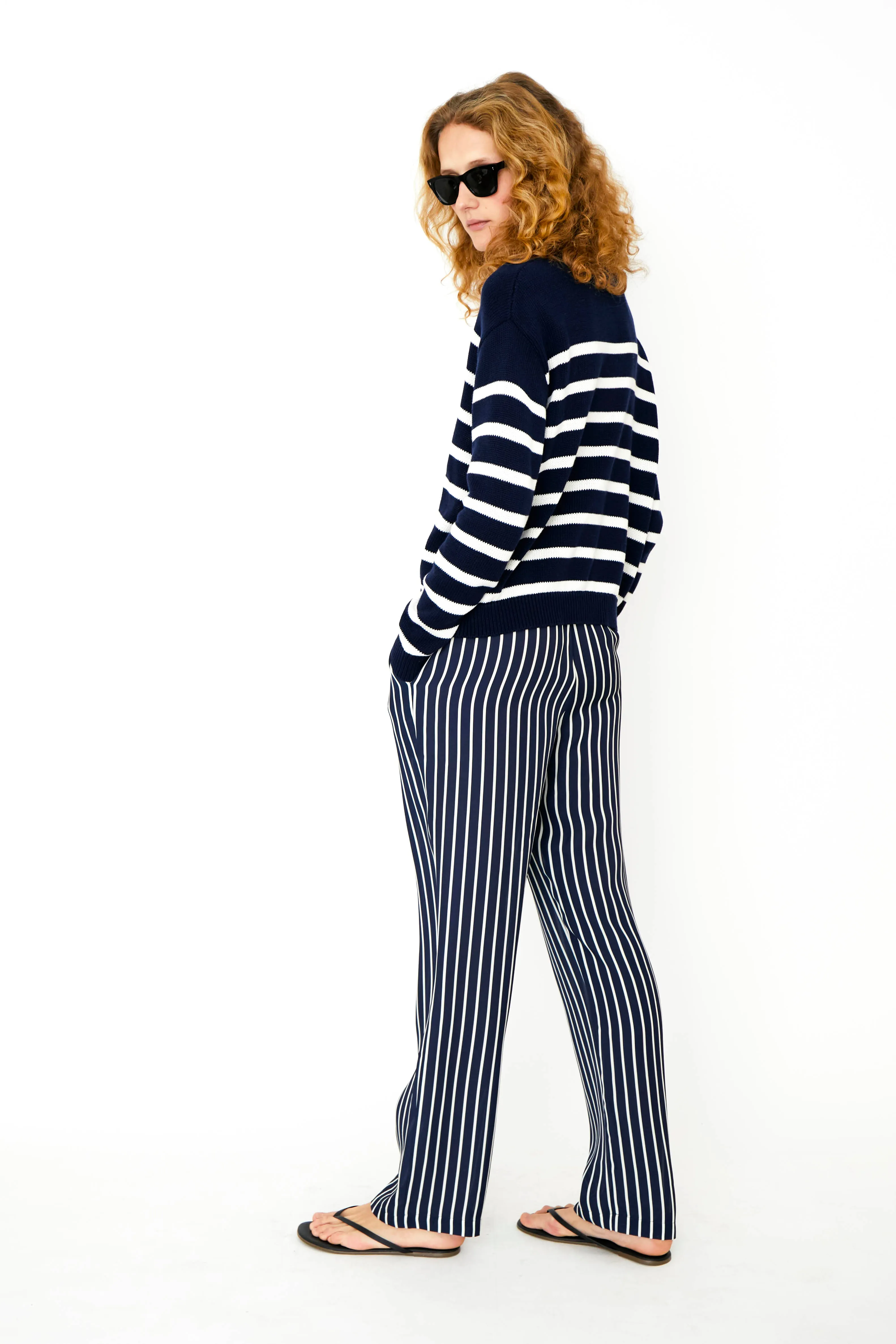 The Silk Lido - Navy/Cream
