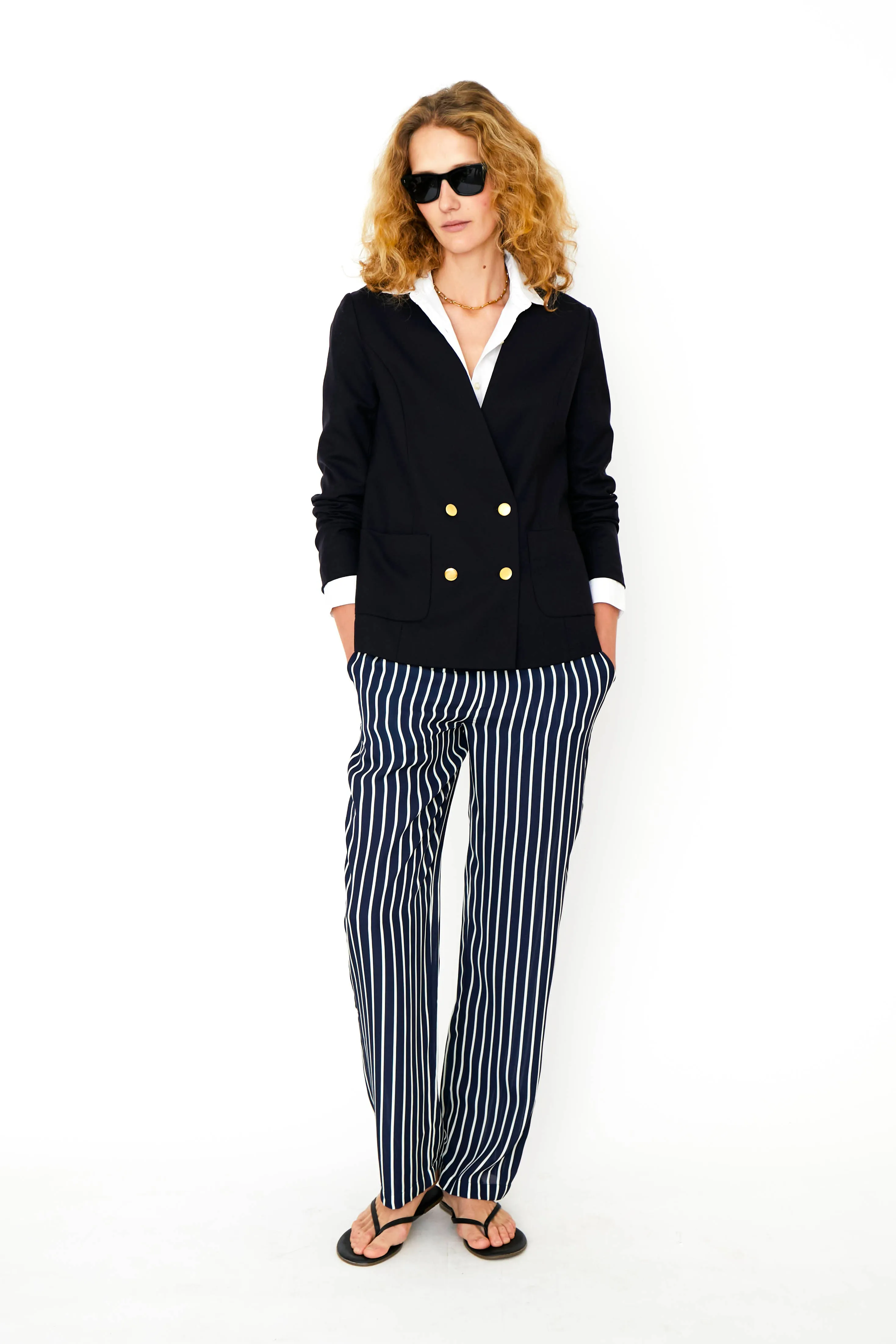 The Silk Lido - Navy/Cream