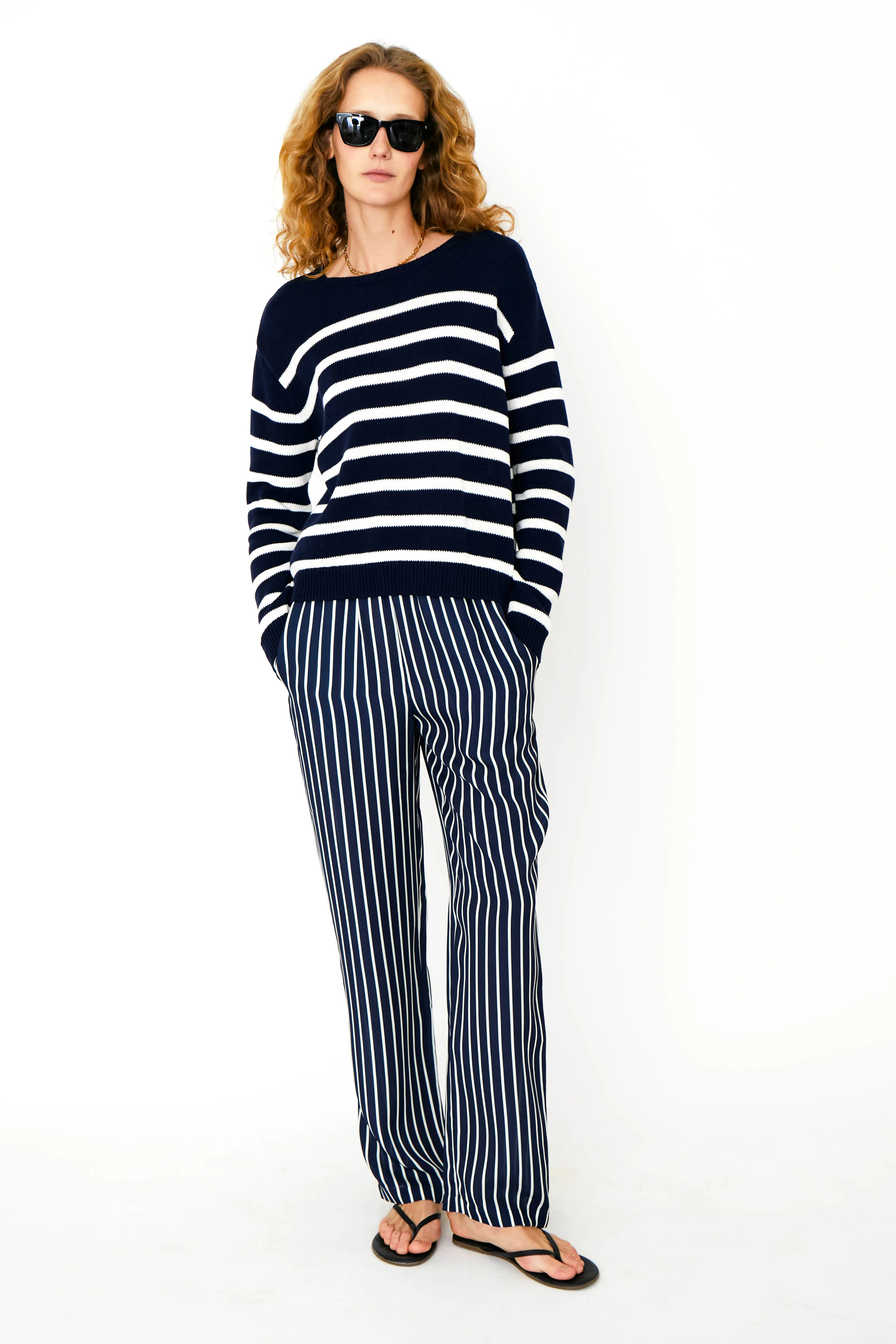 The Silk Lido - Navy/Cream