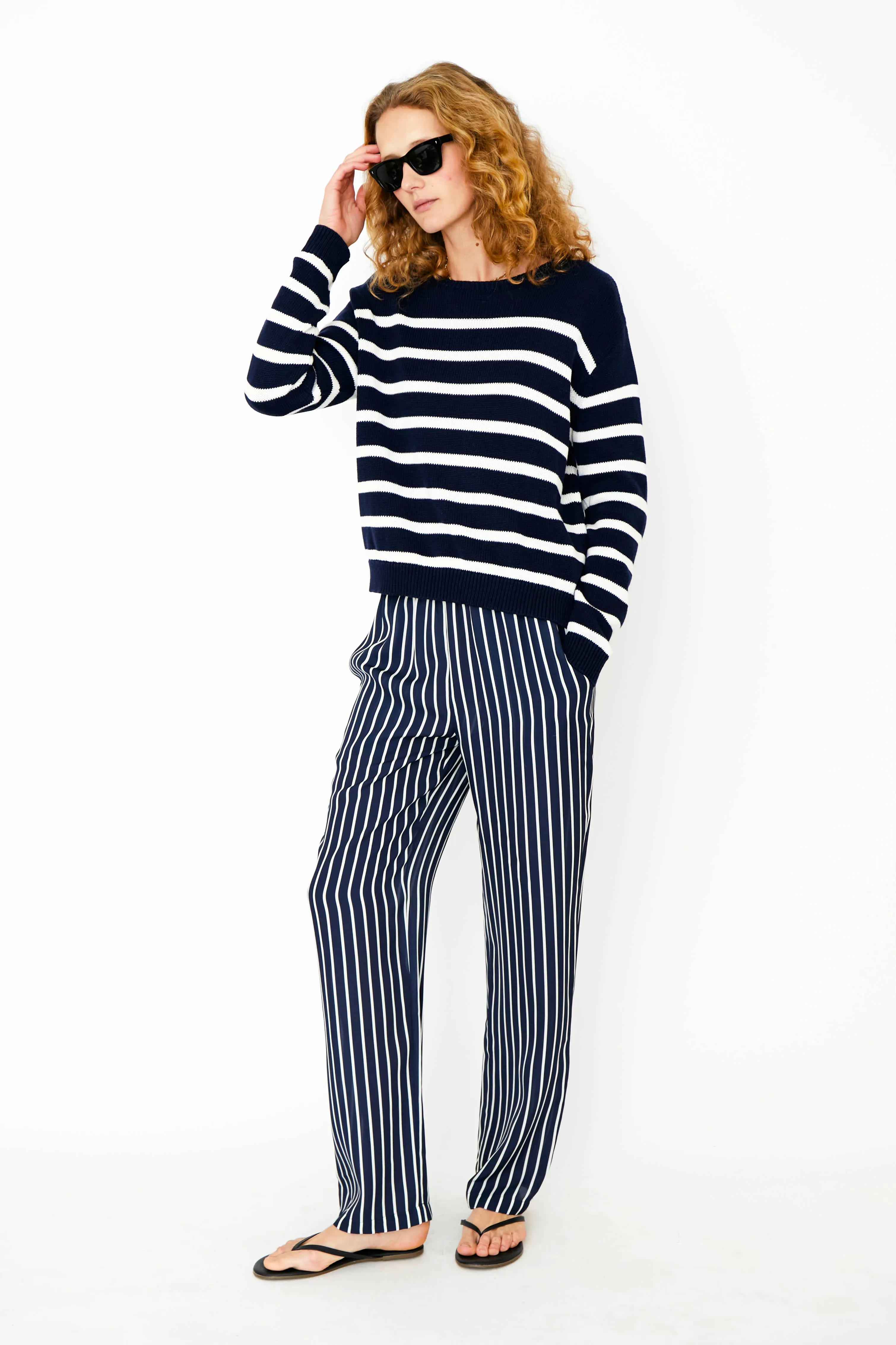 The Silk Lido - Navy/Cream