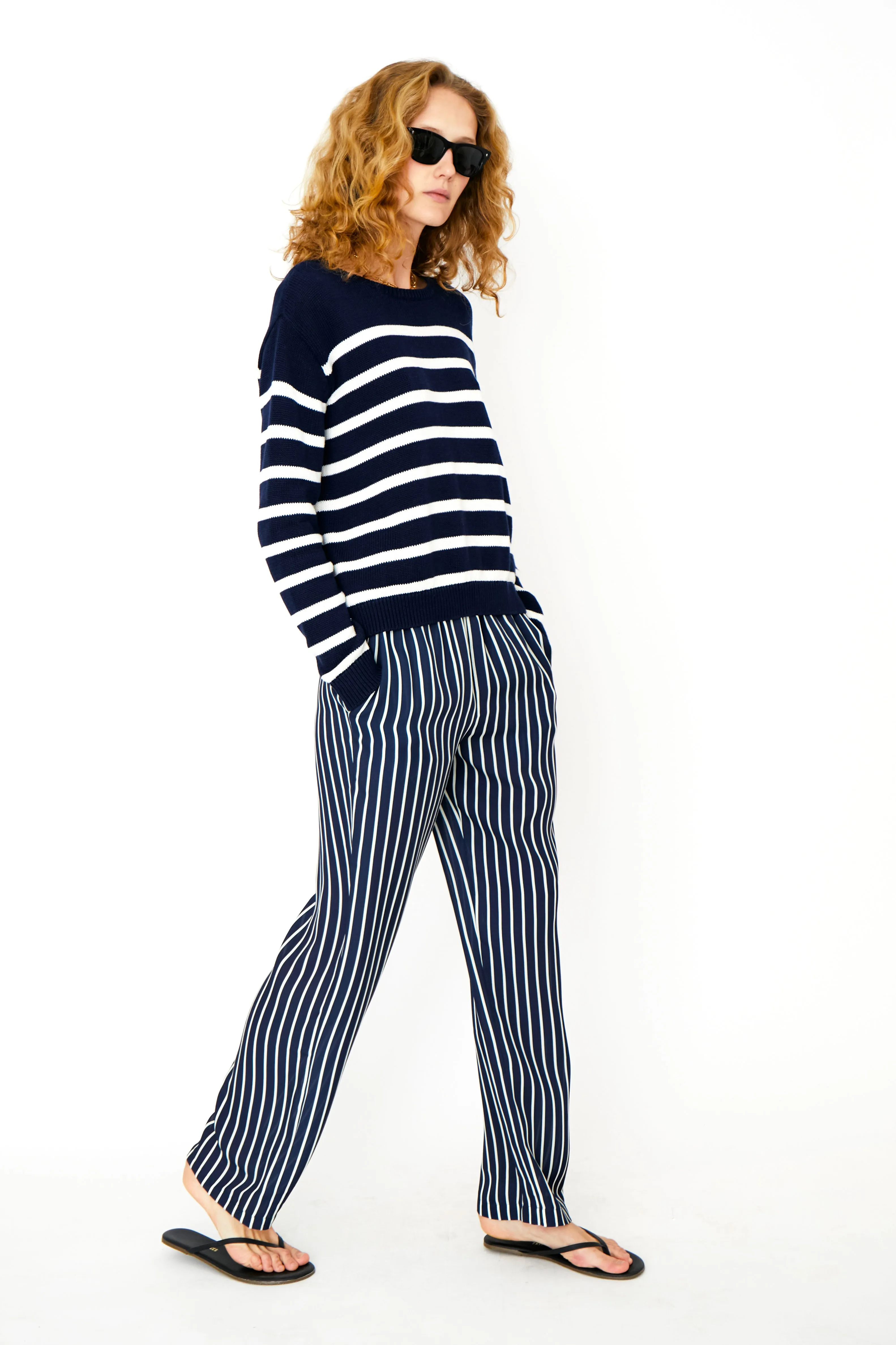 The Silk Lido - Navy/Cream