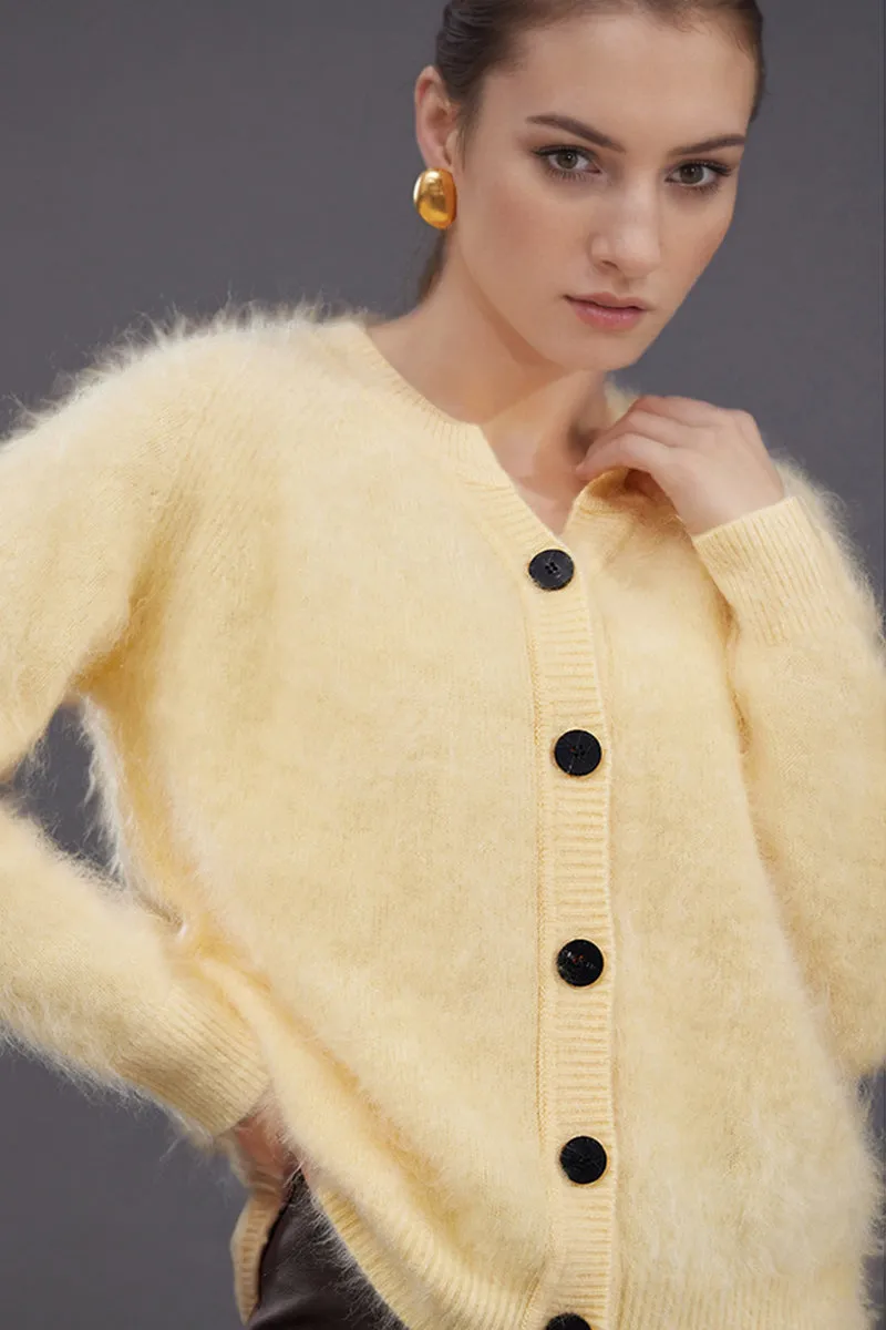 Ultrafine Brushed Cashmere Crewneck Cardigan