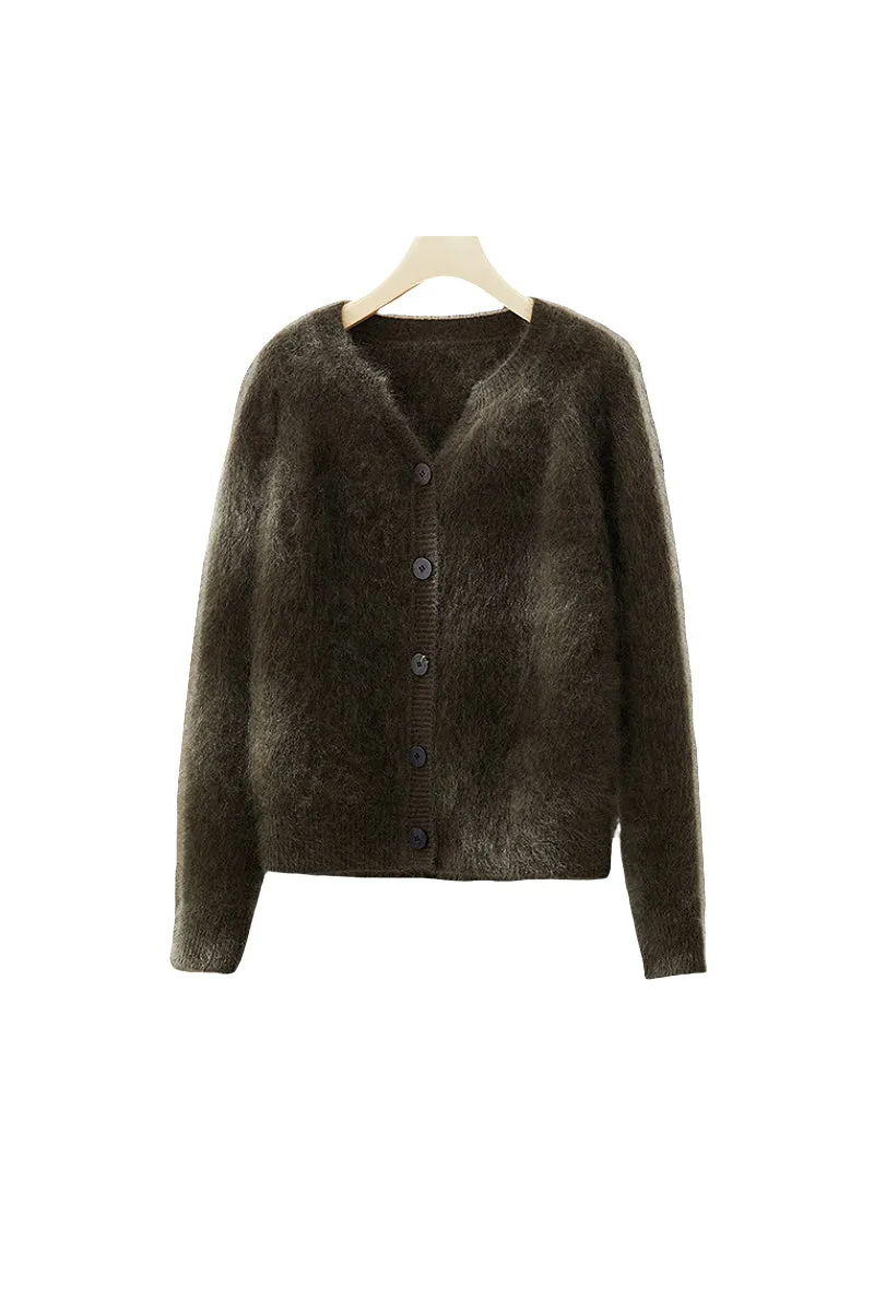 Ultrafine Brushed Cashmere Crewneck Cardigan