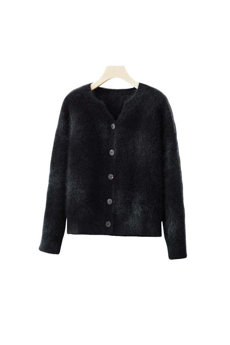 Ultrafine Brushed Cashmere Crewneck Cardigan