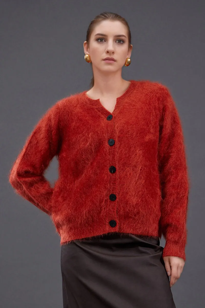 Ultrafine Brushed Cashmere Crewneck Cardigan