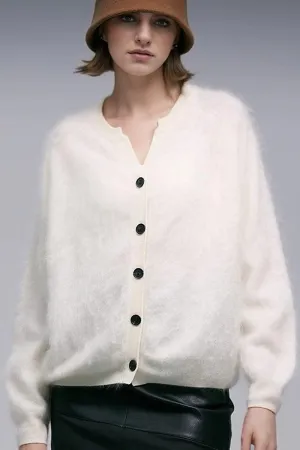 Ultrafine Brushed Cashmere Crewneck Cardigan